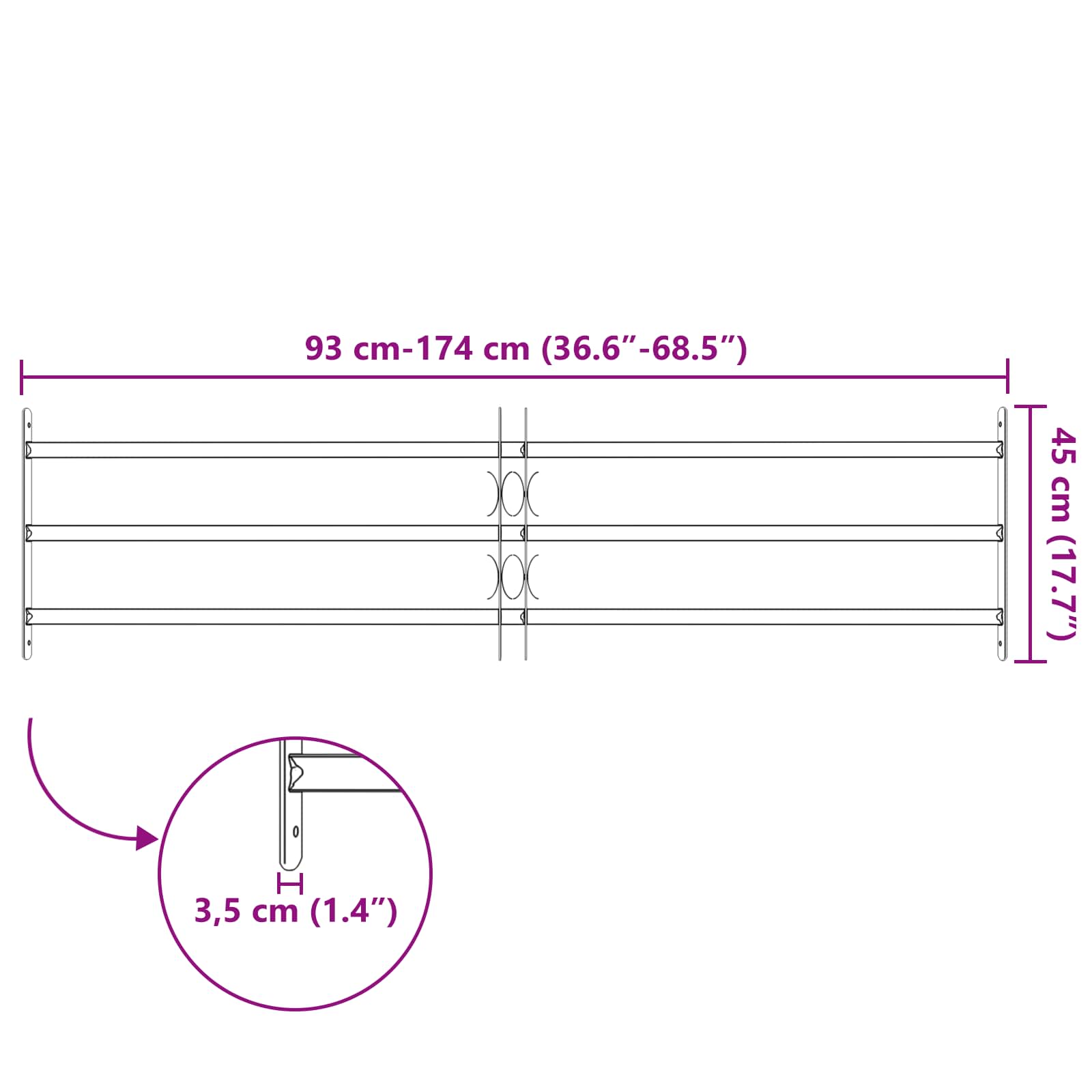 Sigurnosna rešetka za prozore s 3 poprečna okvira 93-174 cm