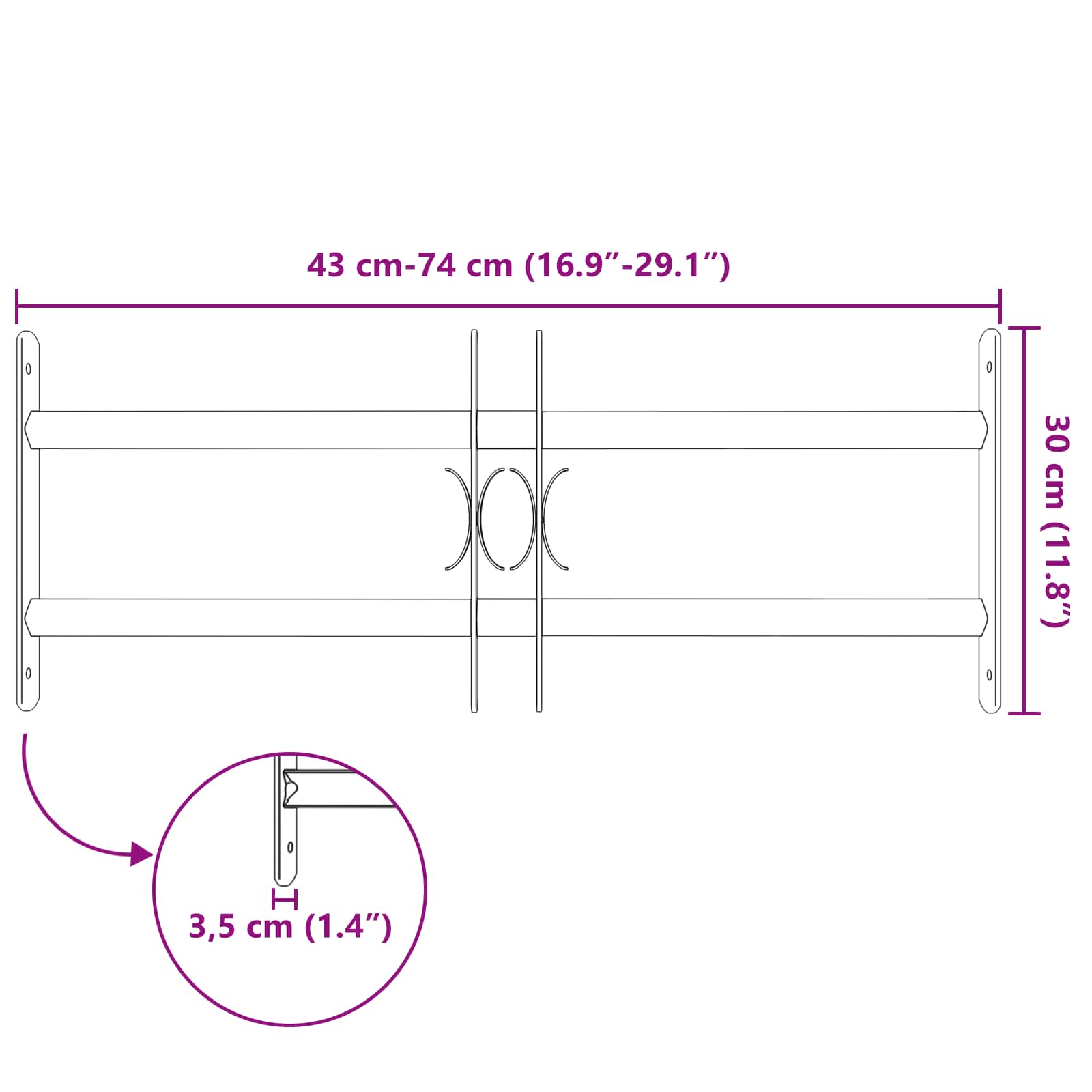 Rešetka za sigurnost prozora s 2 prekrižena nosača 3 pcs