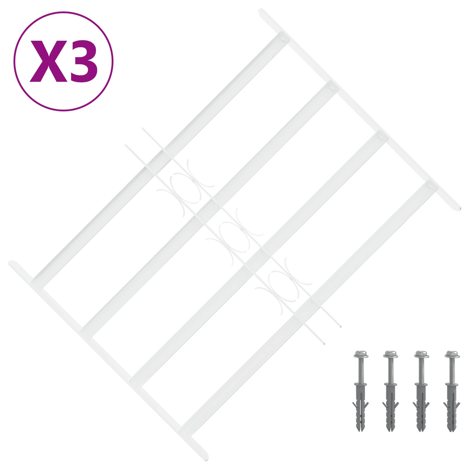 Sigurnosna rešetka za prozore s 4 poprečne šipke 3 pcs 43-74 cm