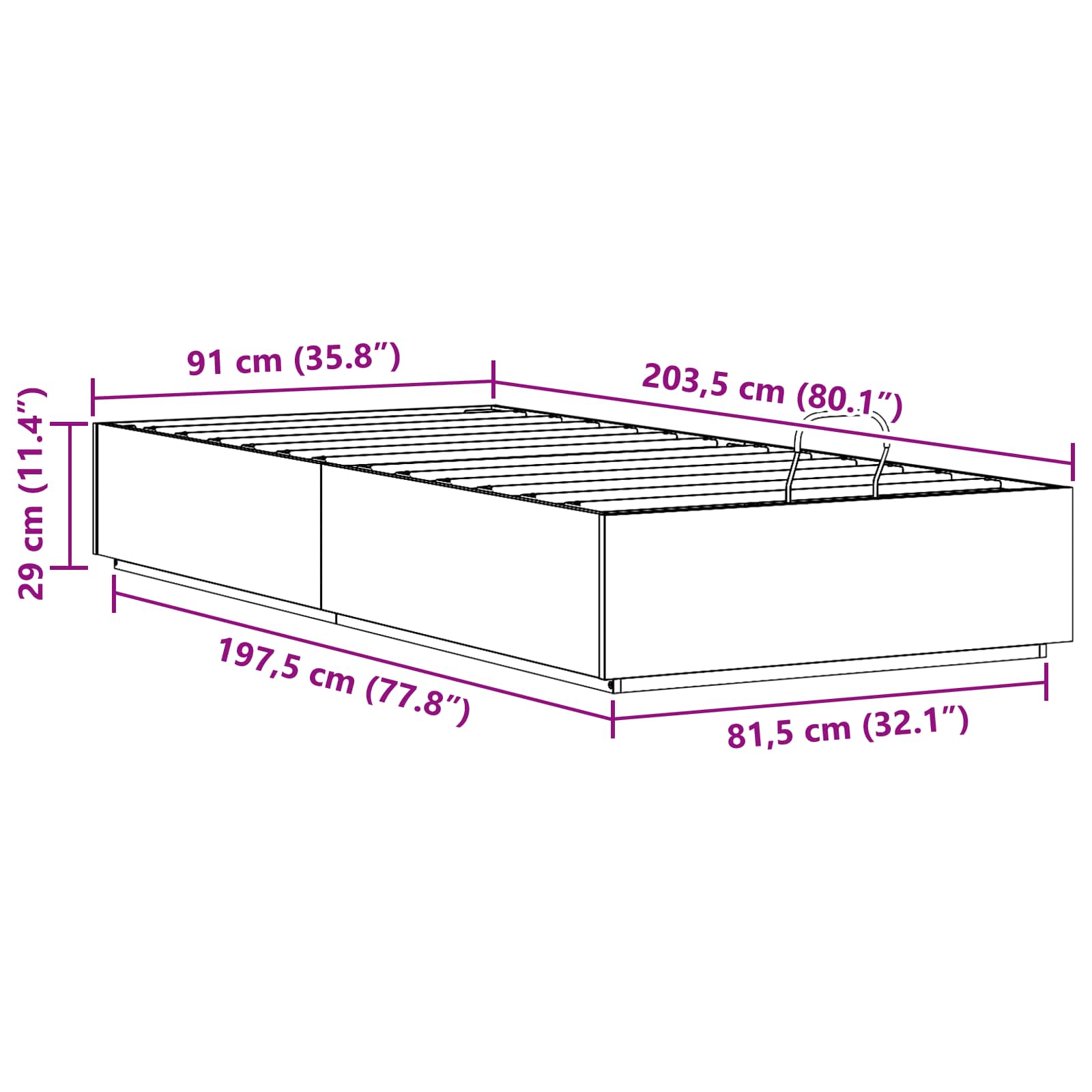 Otomanski krevet Prirodna 90 x 200 cm Masivna borovina