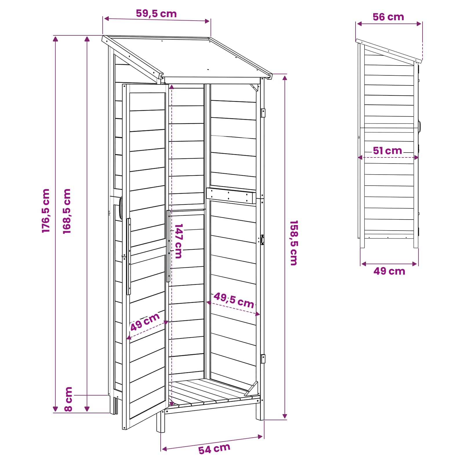 Vrtna Šupa Bijela 59,5 x 56 x 176,5 cm Čvrsto drvo jele