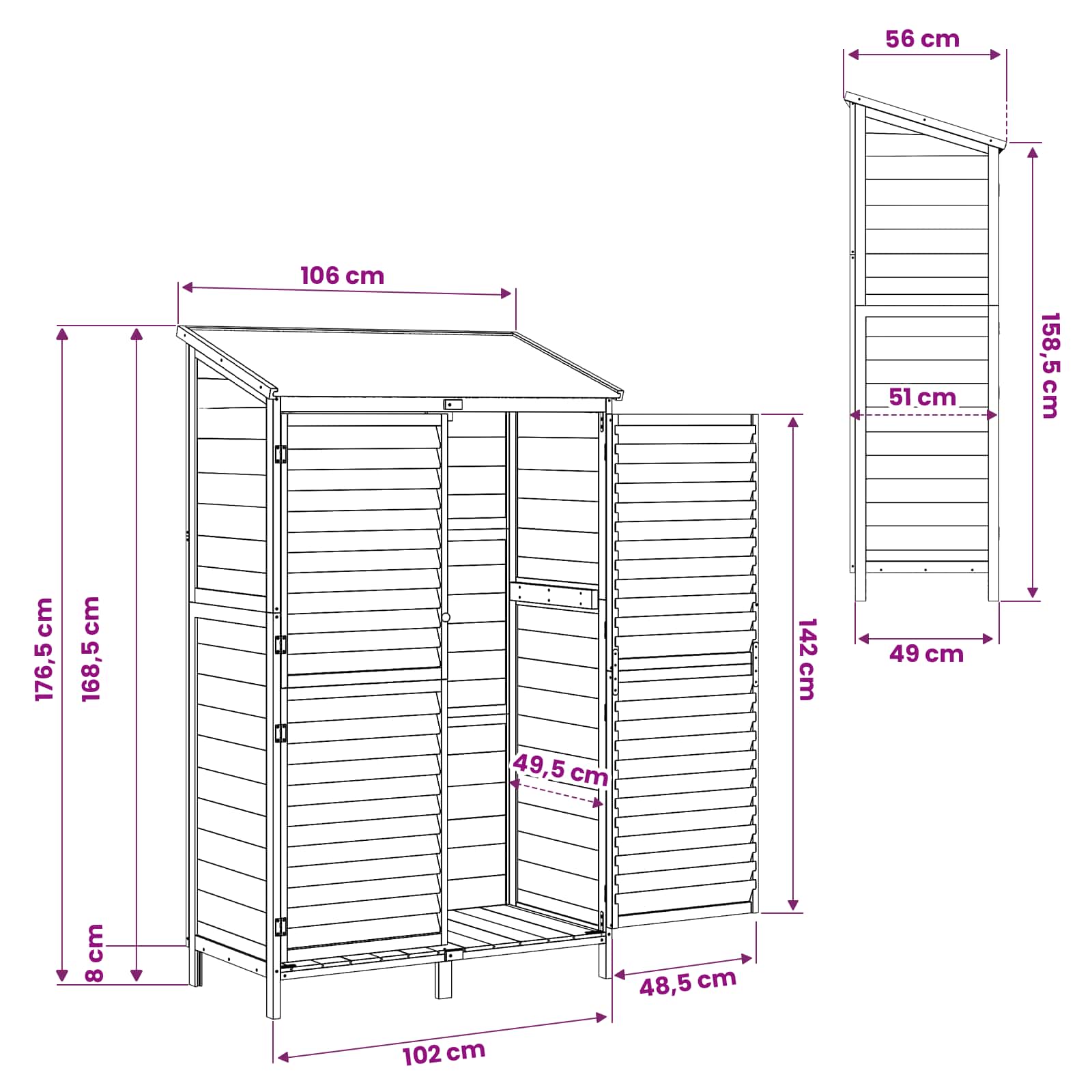 Vrtna Šupa Bijela 106 x 56 x 176,5 cm Čvrsto drvo jele