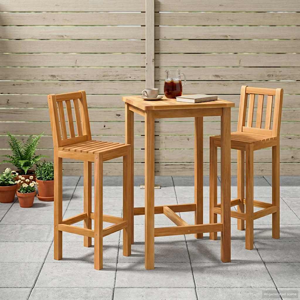 Vanjski bar set 3 pcs Neprerađeno Čvrsto teak drvo