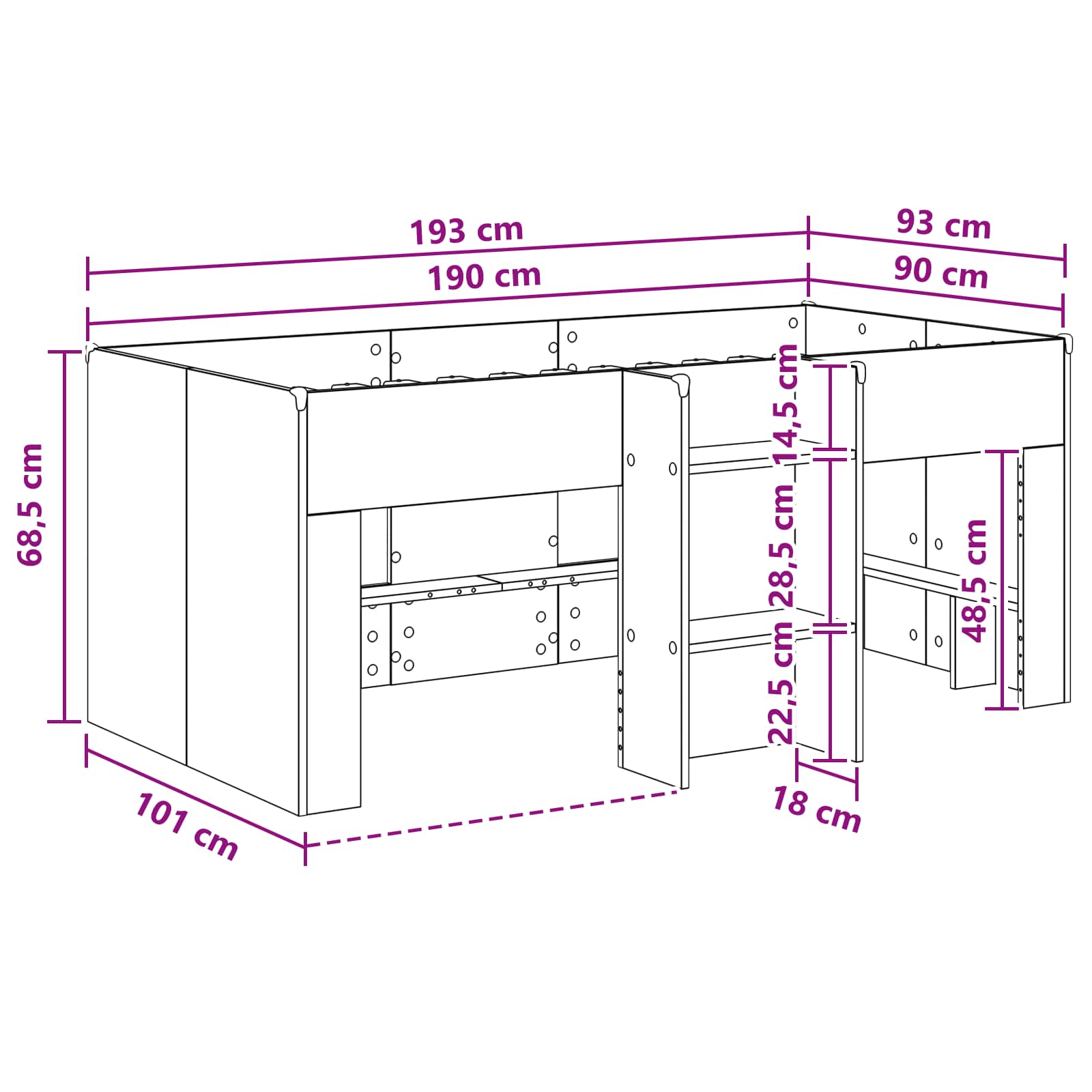 Kreveta za visoko spavanje djece 2 pcs Betonska siva