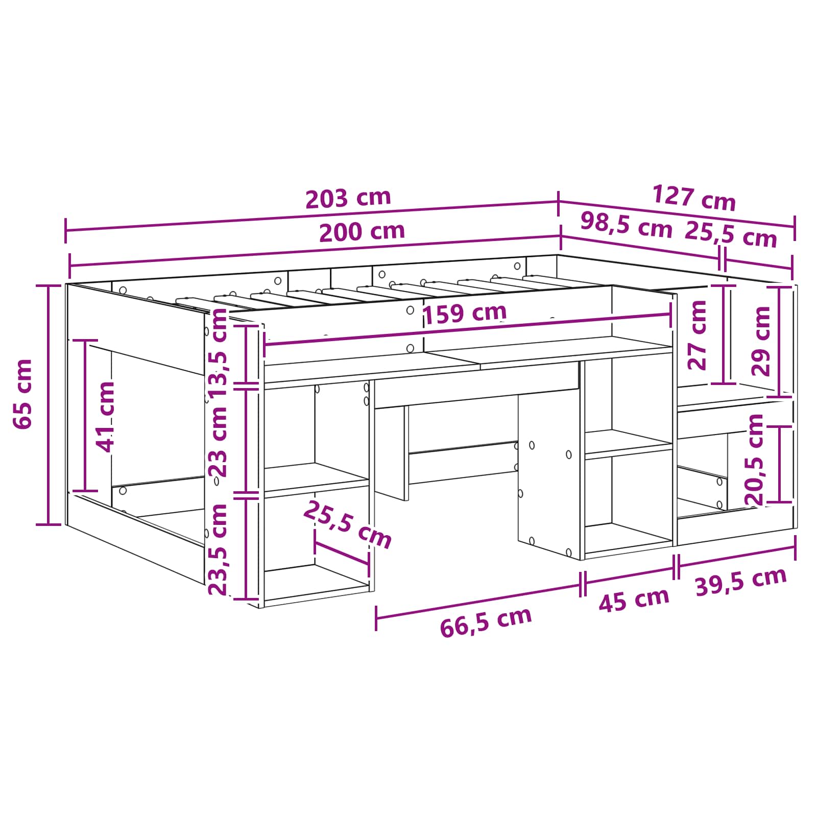 Krevet za djecu s ladicama Crni hrast 98.5 x 200 cm