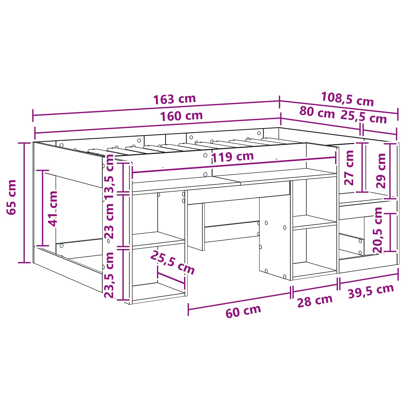 Krevet za djecu s ladicama Staro drvo 80 x 160 cm