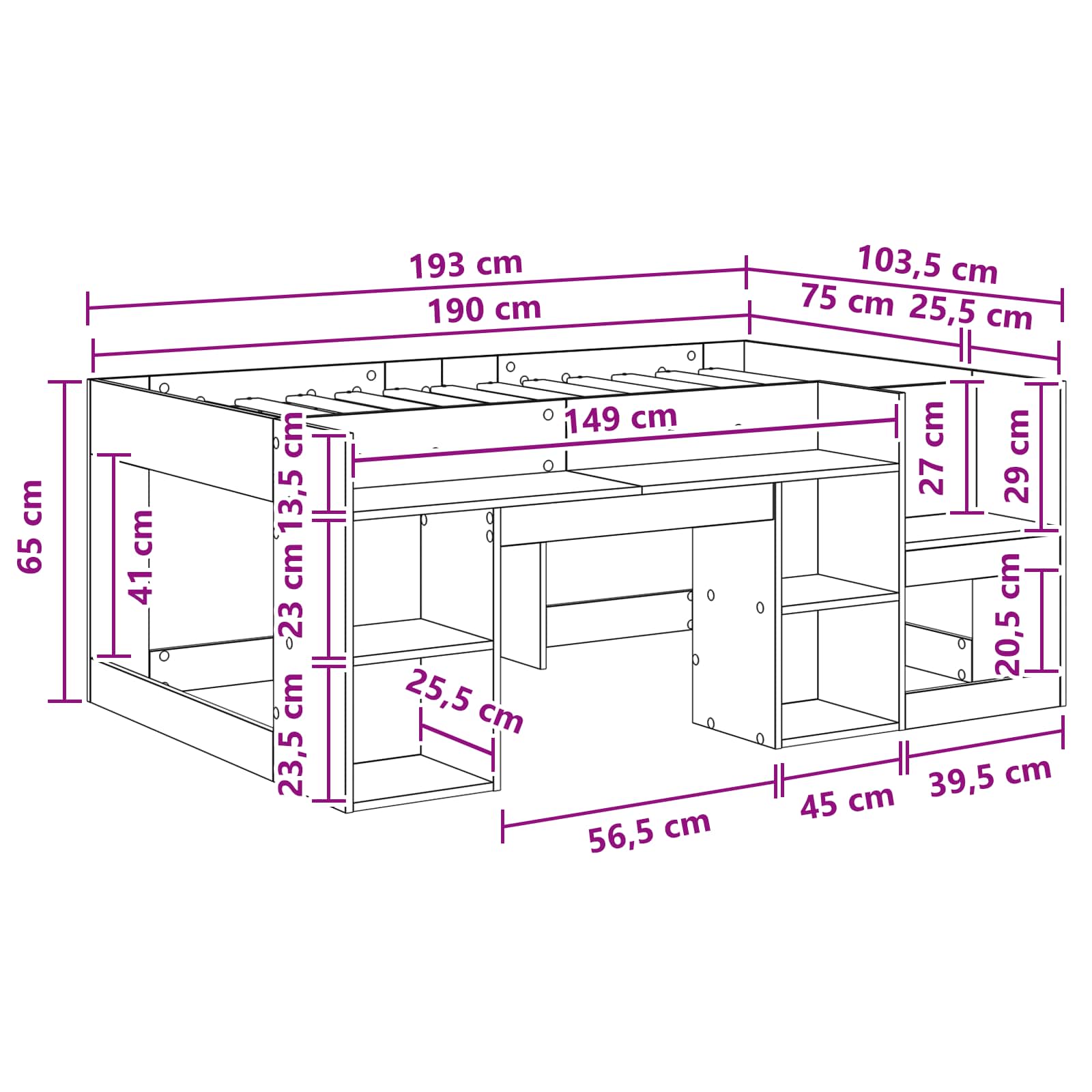 Krevet za djecu s ladicama Crni hrast 75 x 190 cm