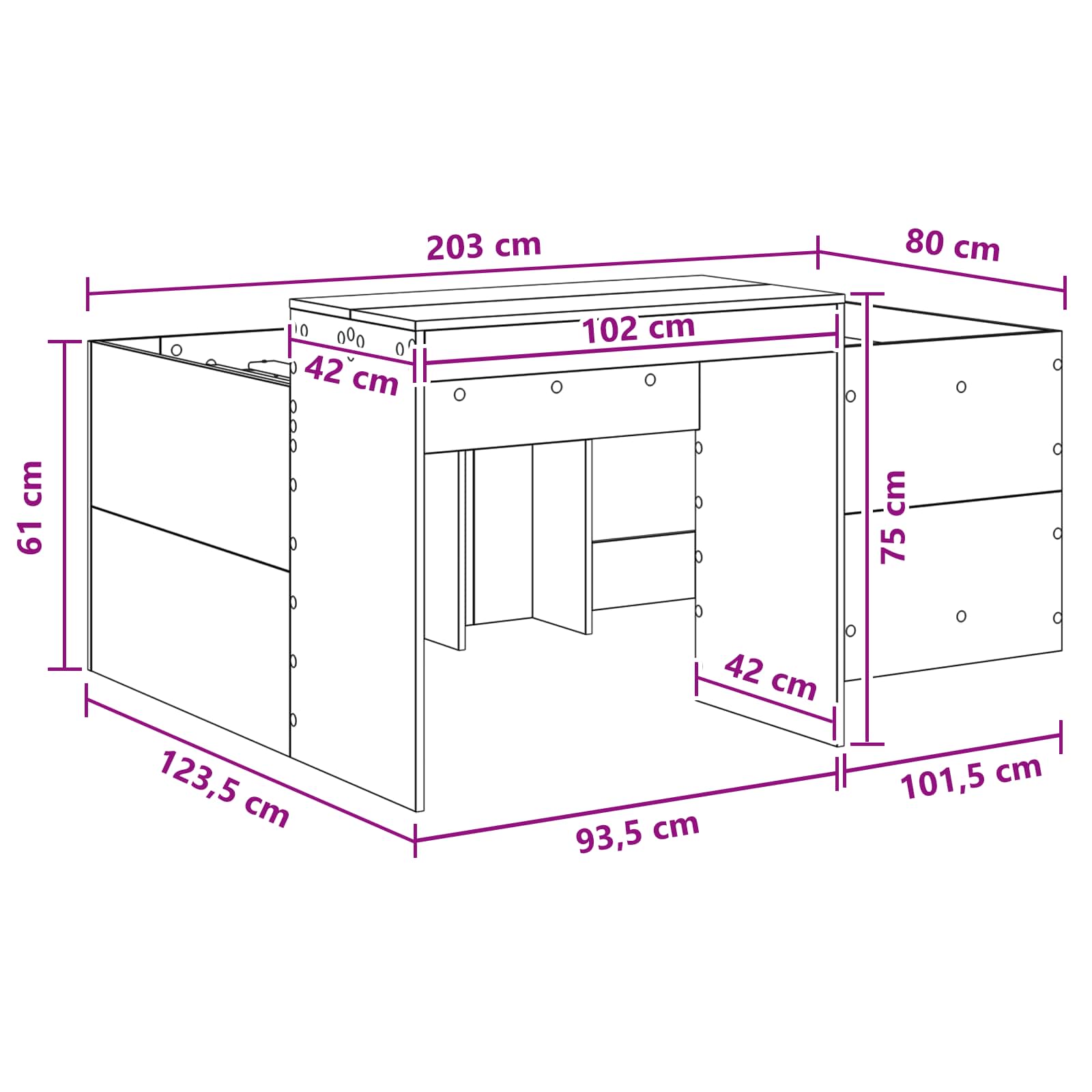 Krevet za djecu s visokim okvirom i stolom Bijela 80 x 200 cm