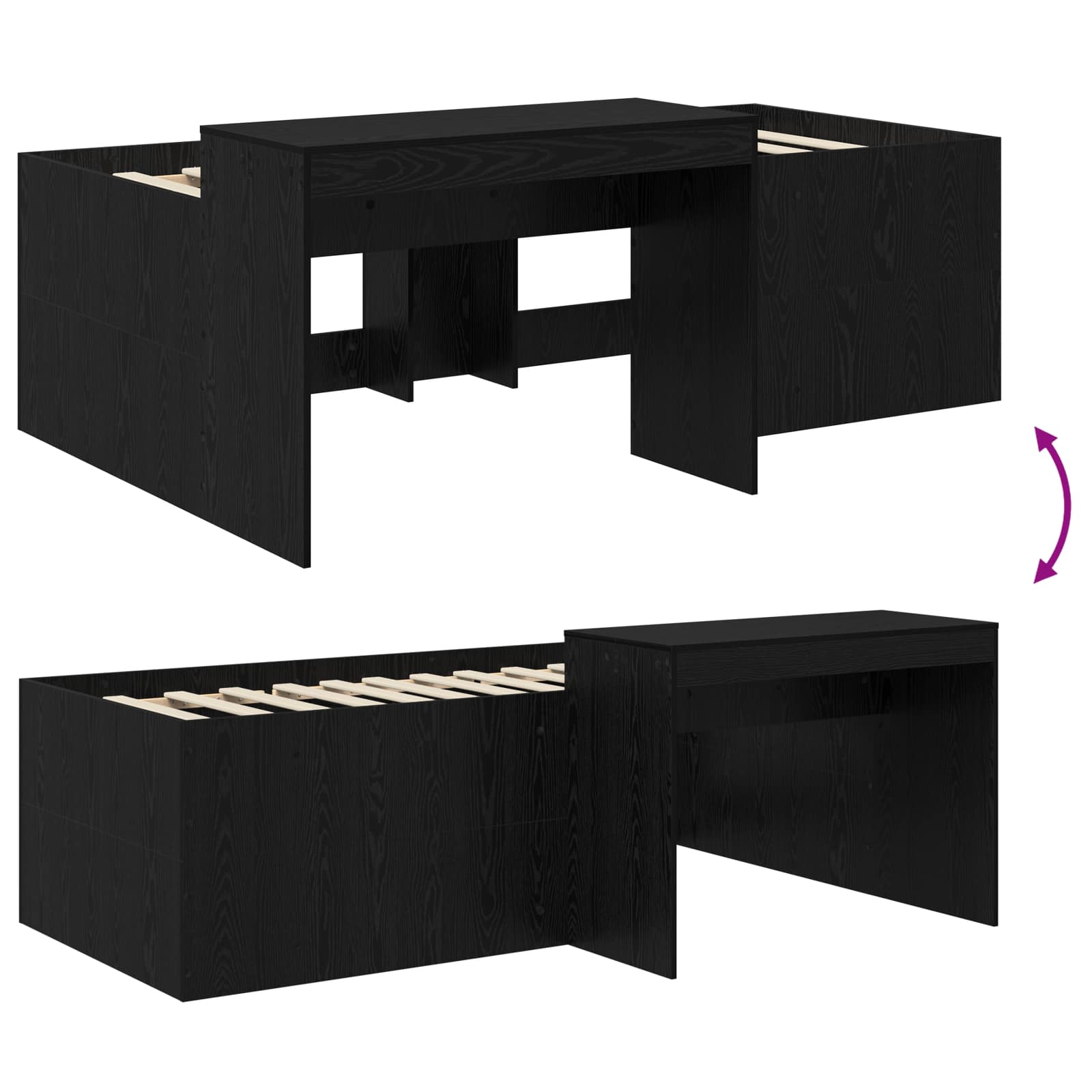 Krevet za djecu s visokim okvirom i stolom Crna 80 x 200 cm