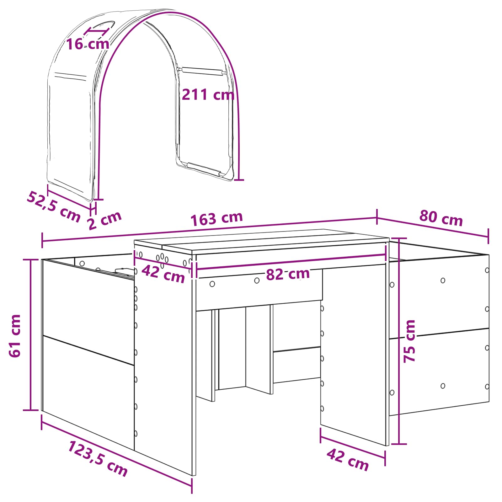 Krevet s Tunnels 4 pcs Artisian hrast i svijetlo plava