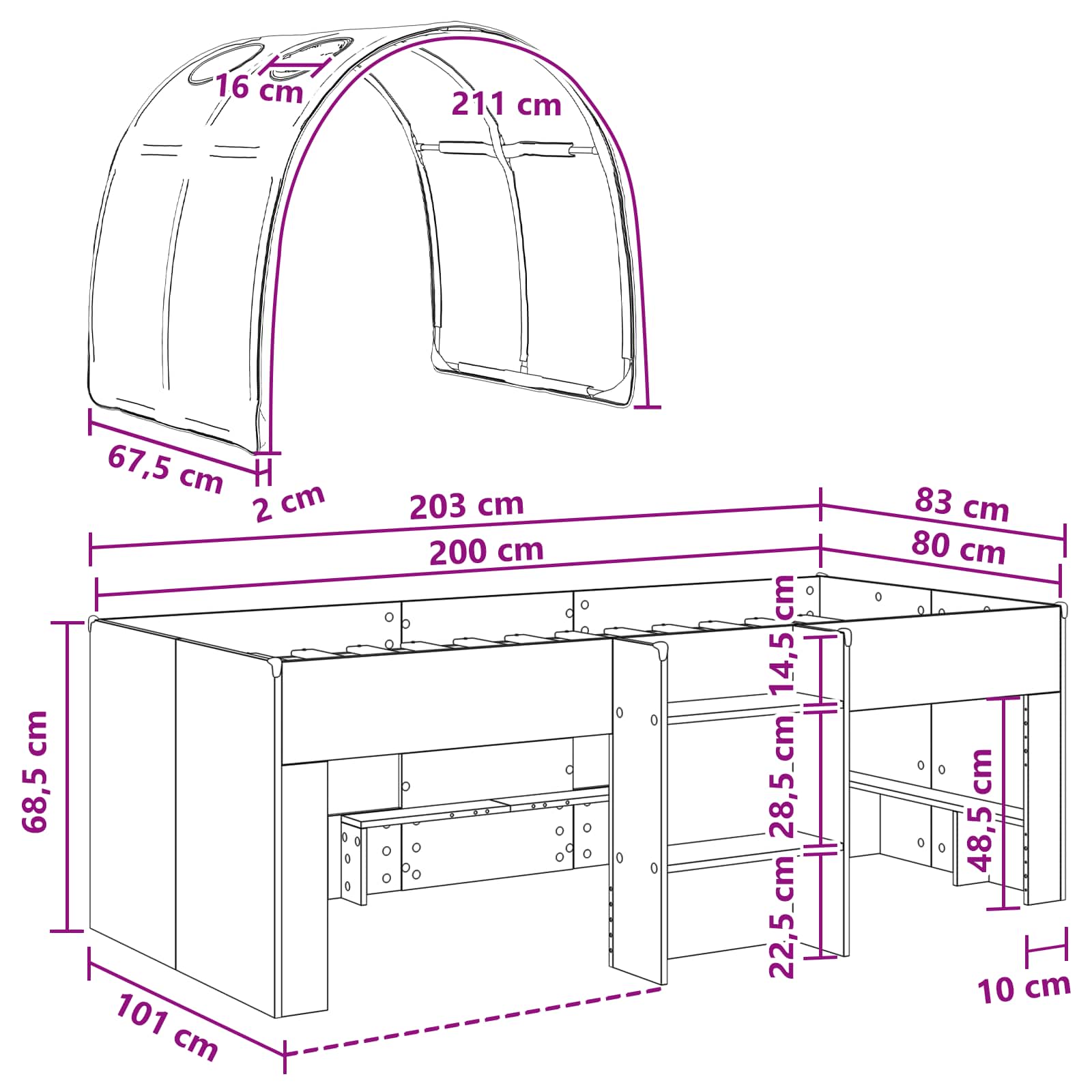 Krevet s Tunnels 4 pcs Bijela Konstruirano drvo