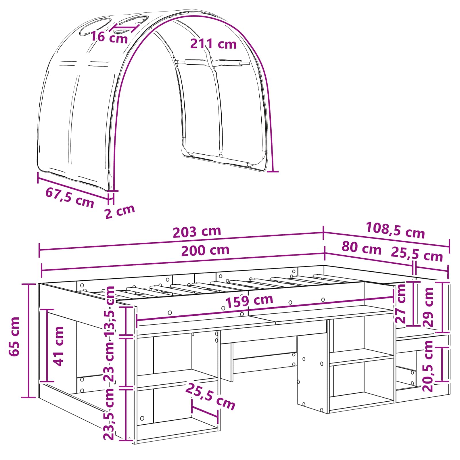 Krevet s Tunnels 4 pcs Bijela i ružičasta Konstruirano drvo