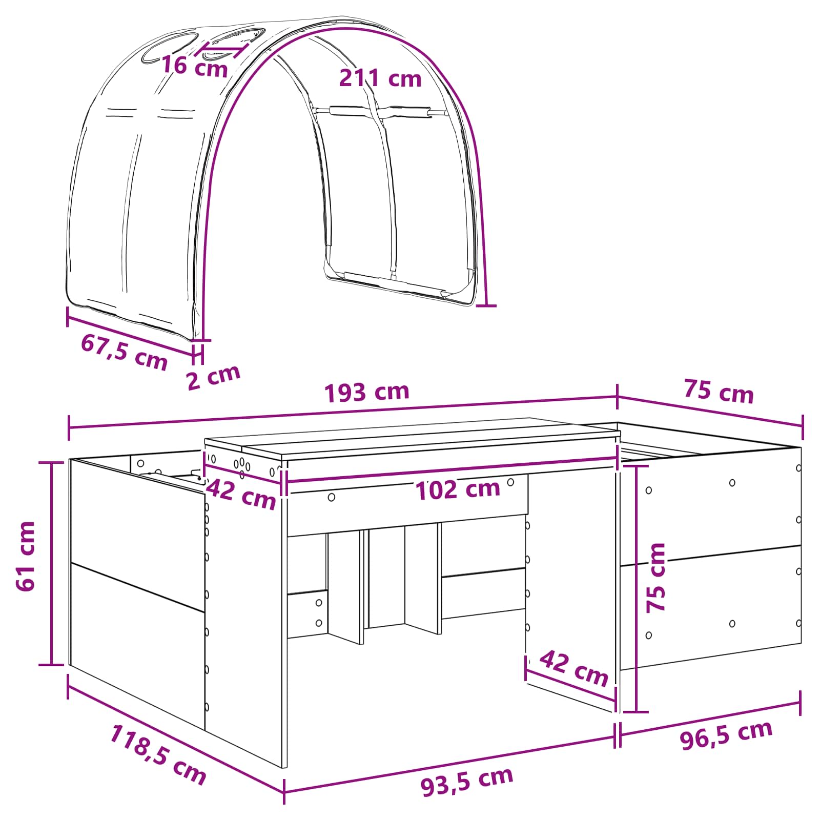 Krevet s tunelom 4 pcs Artisian hrast i crna Konstruirano drvo