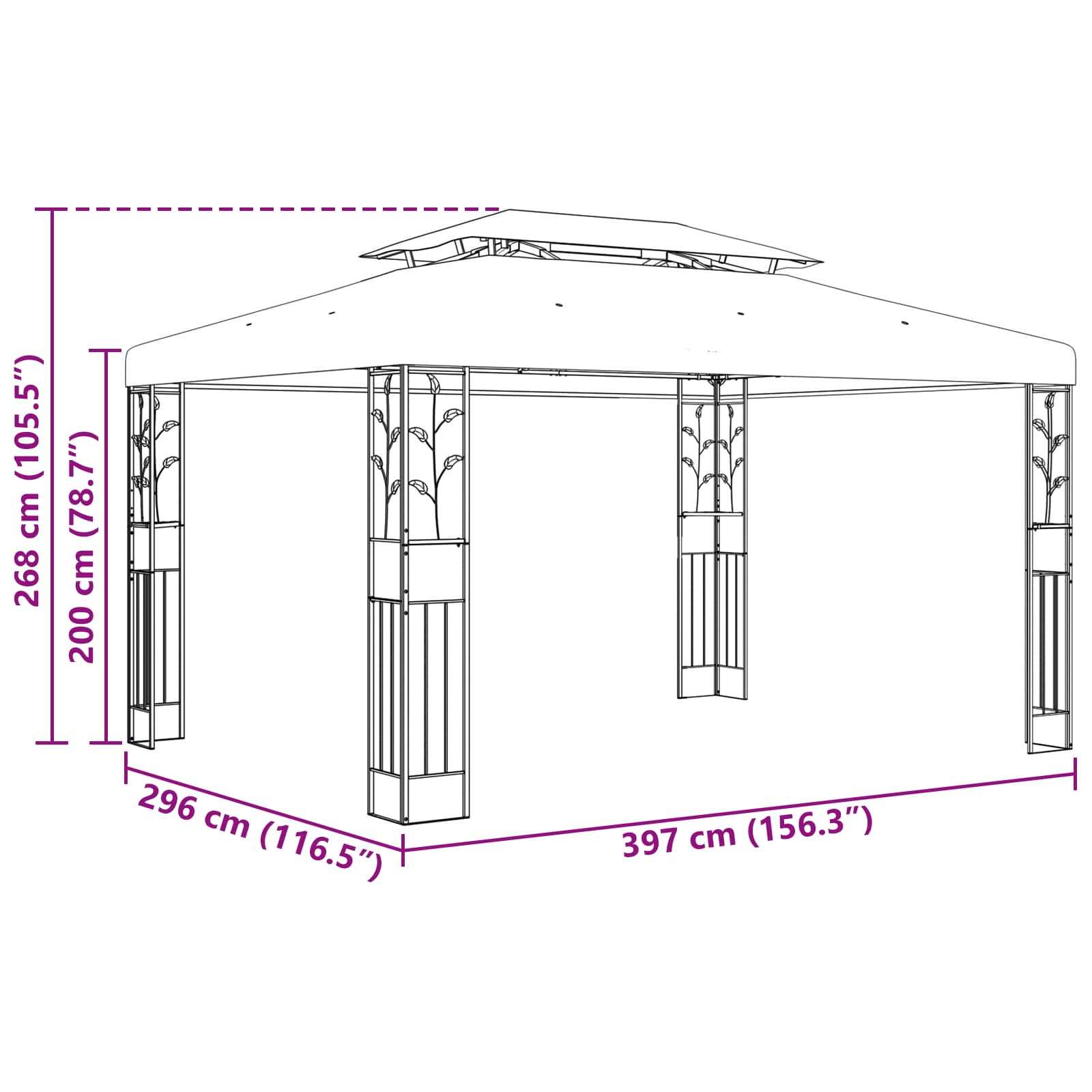 Gazebo 3,97 x 2,96 x 2,68 m Zelena Poliester i čelik