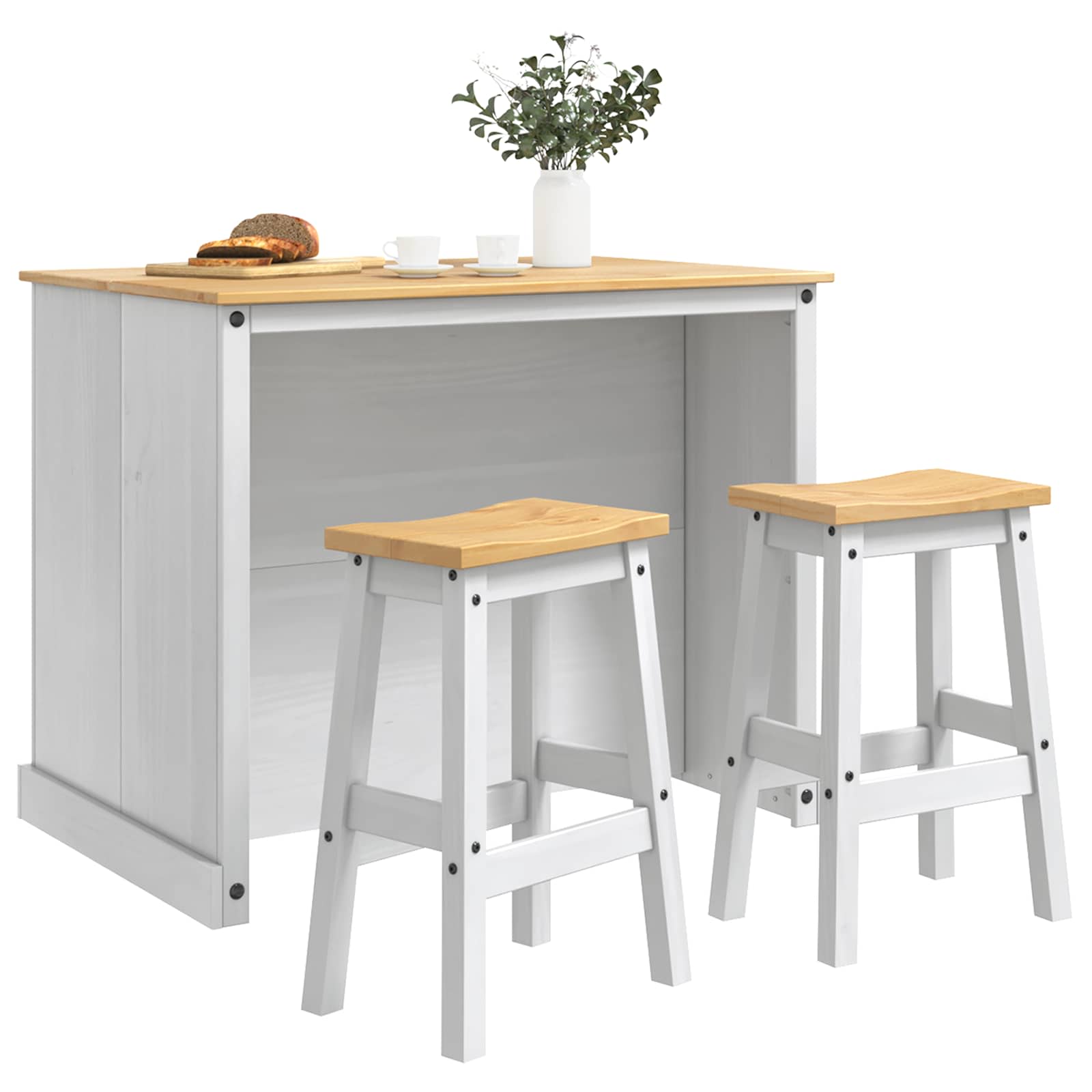 Set kuhinjskog otoka 3 pcs Bijela i vosak od meda Čvrsta bor