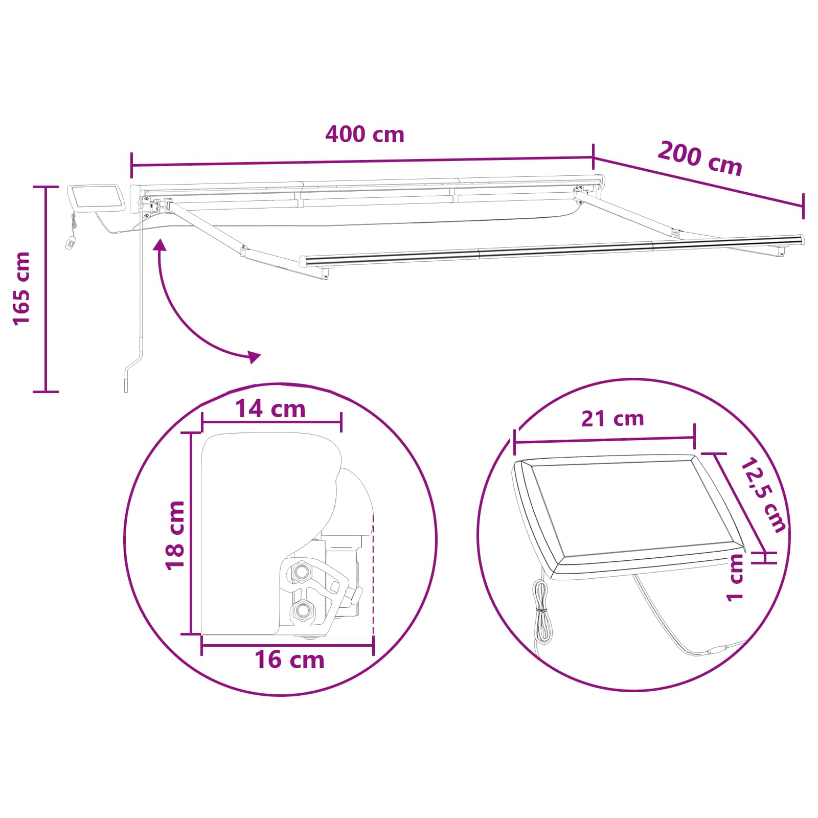 Ručni okvir tende s LED-ima Pijesak 4 x 2 m