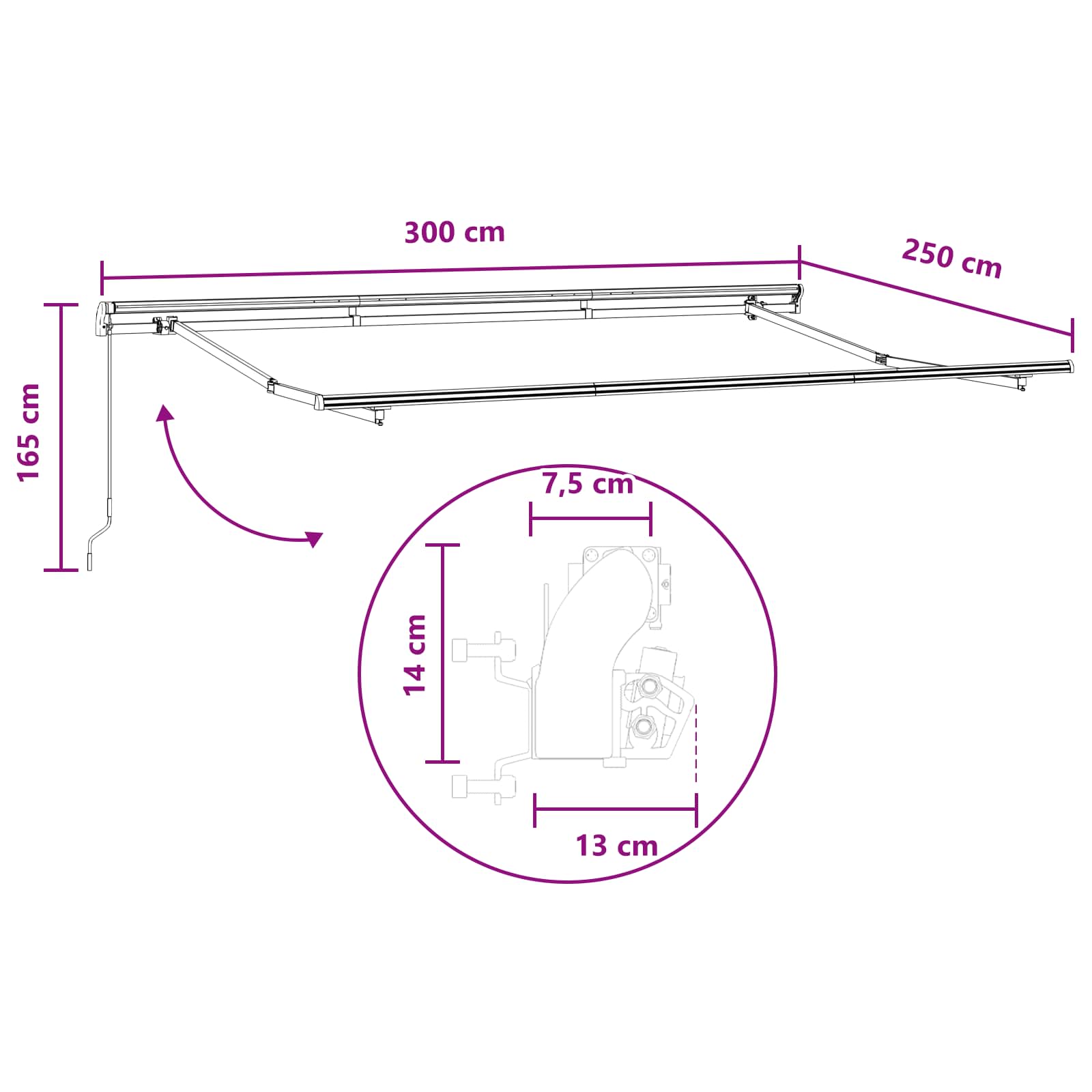 Povlačivi tende Svijetlo siva i bijela. 300 x 250 cm