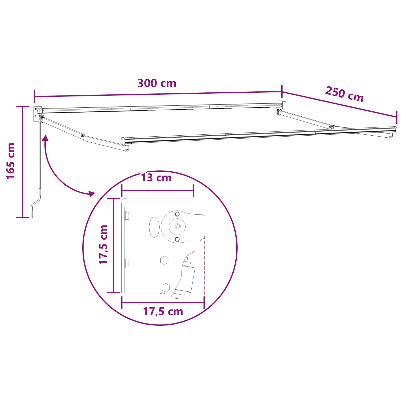 Povlačivi tende Svijetlo siva i bijela. 3 x 2,5 m