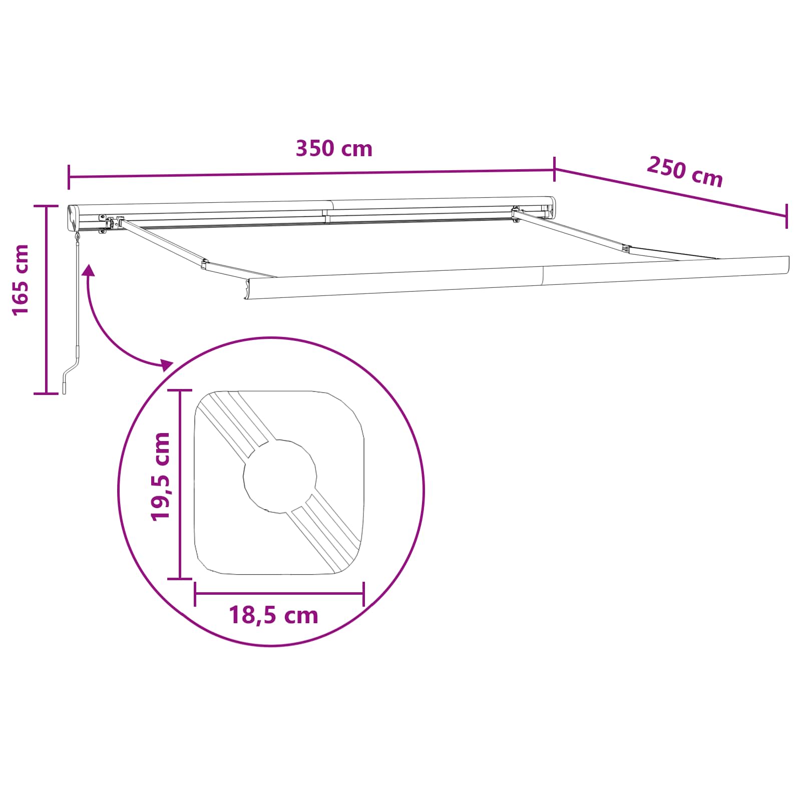 Povlačivi tende Sivosmeđa 350 x 250 cm Platno i Aluminij