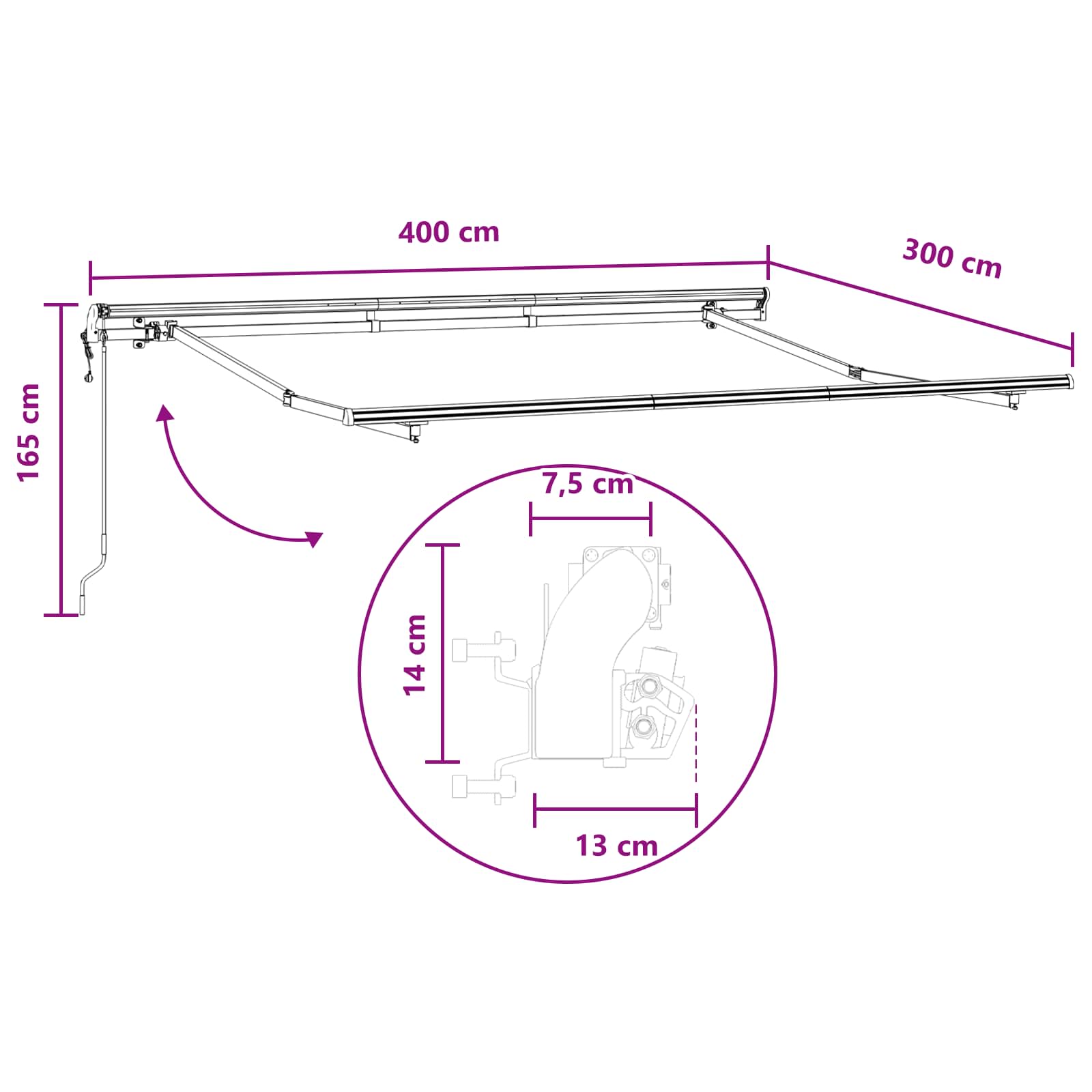 Povlačivi tende Svijetlo siva i bijela. 400 × 300 cm