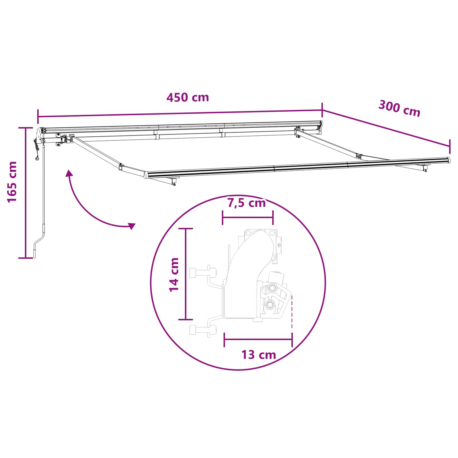 Povlačivi tende Svijetlo siva i bijela. 450 × 300 cm