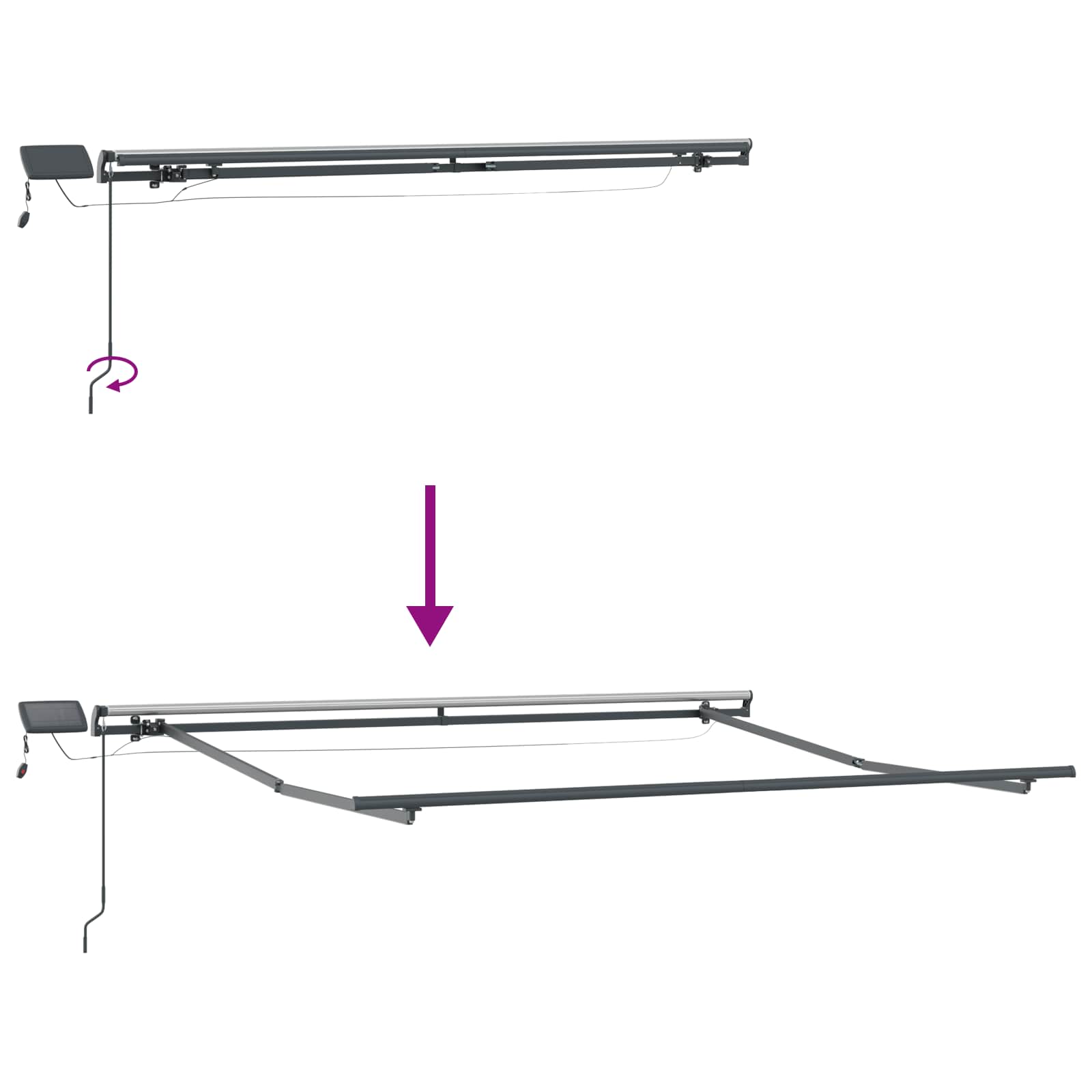 Povlačivi tende Svijetlo siva i bijela. 450 × 350 cm