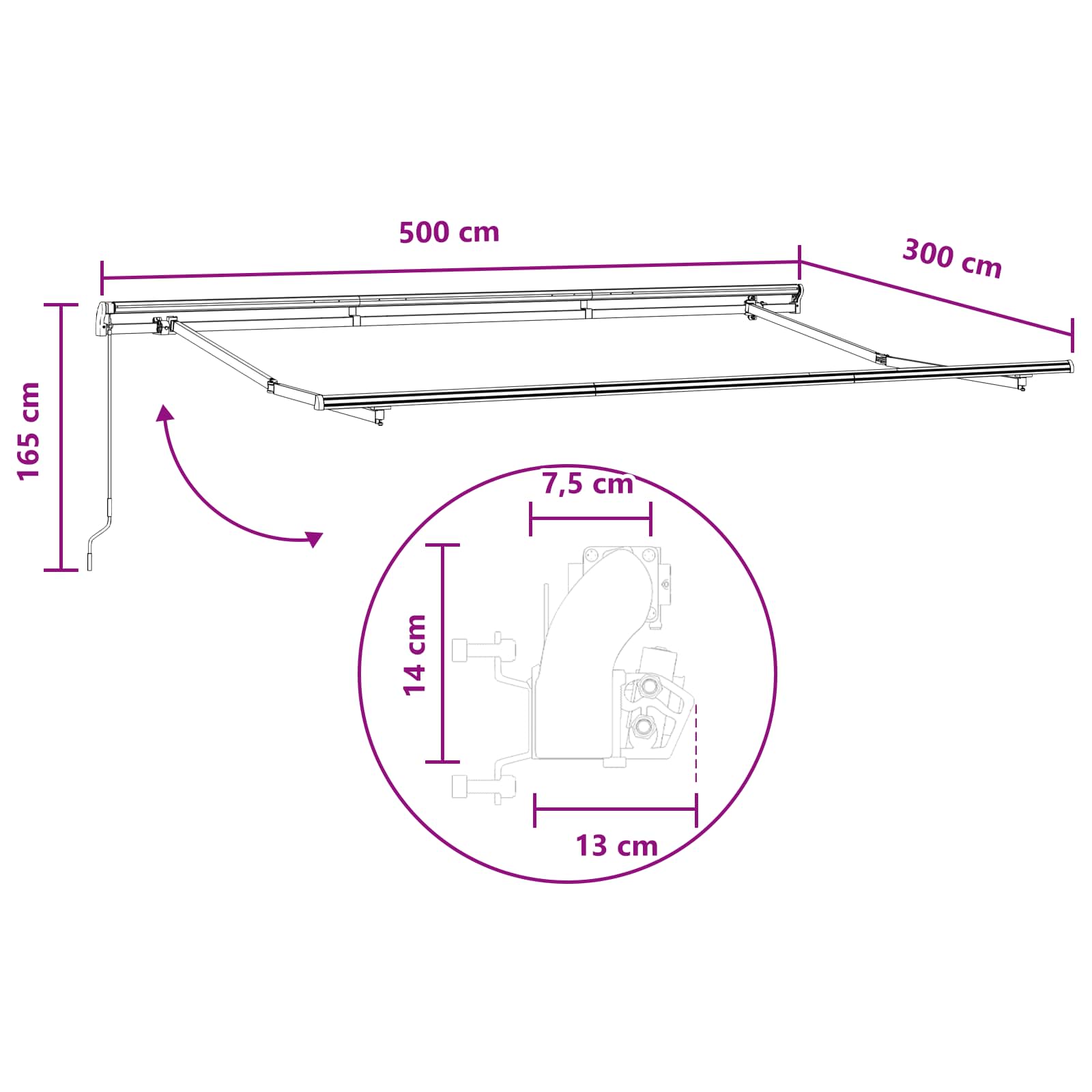 Povlačivi tende Svijetlo siva i bijela. 500 × 300 cm