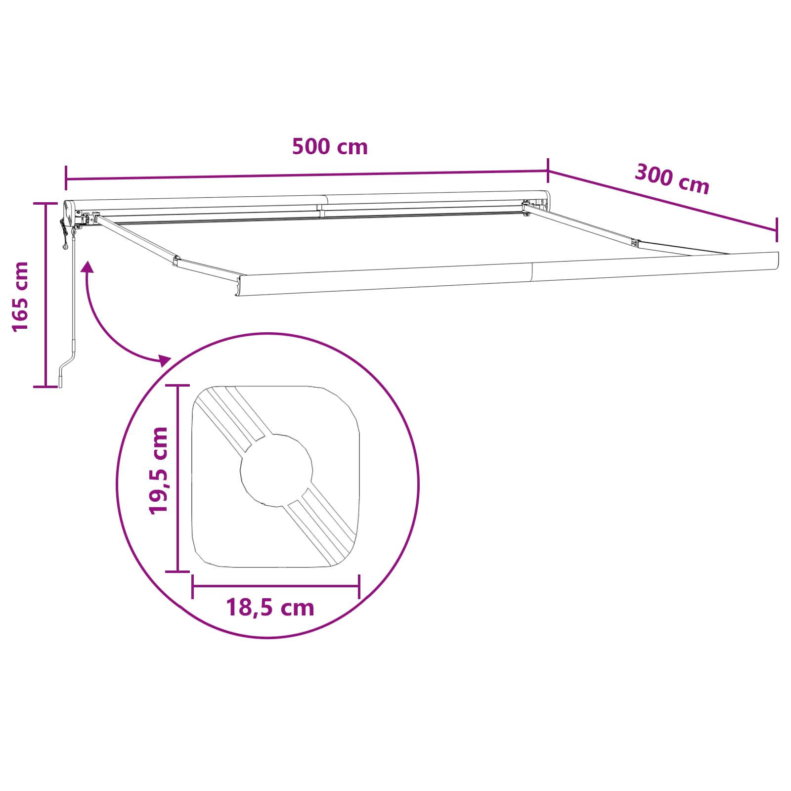 Povlačivi tende Sivosmeđa 500 × 300 cm Tkanina i Metal