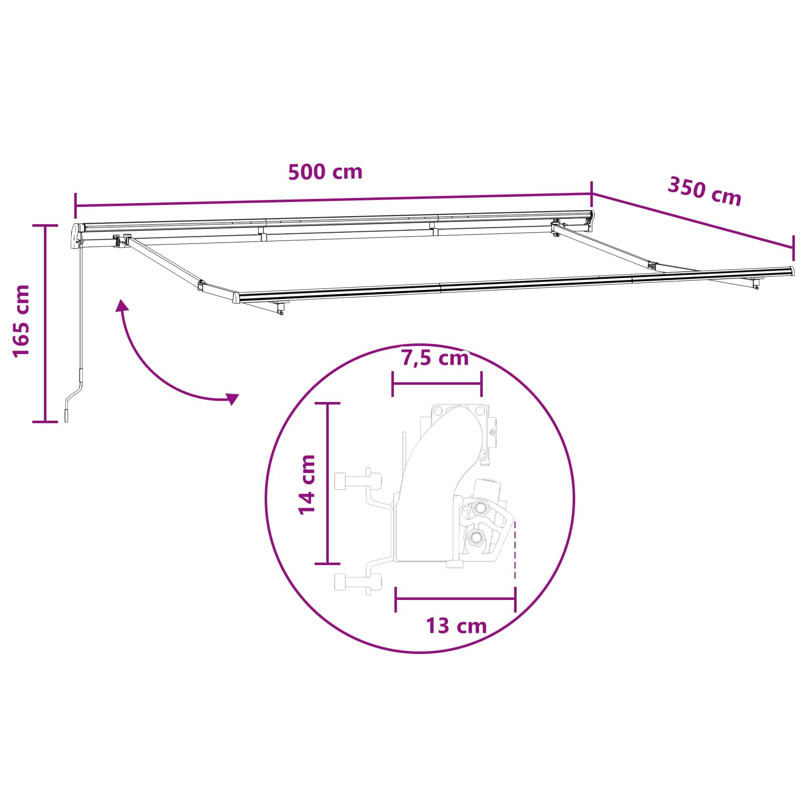 Povlačivi tende Pijesak 500 × 350 cm Poliester i aluminij