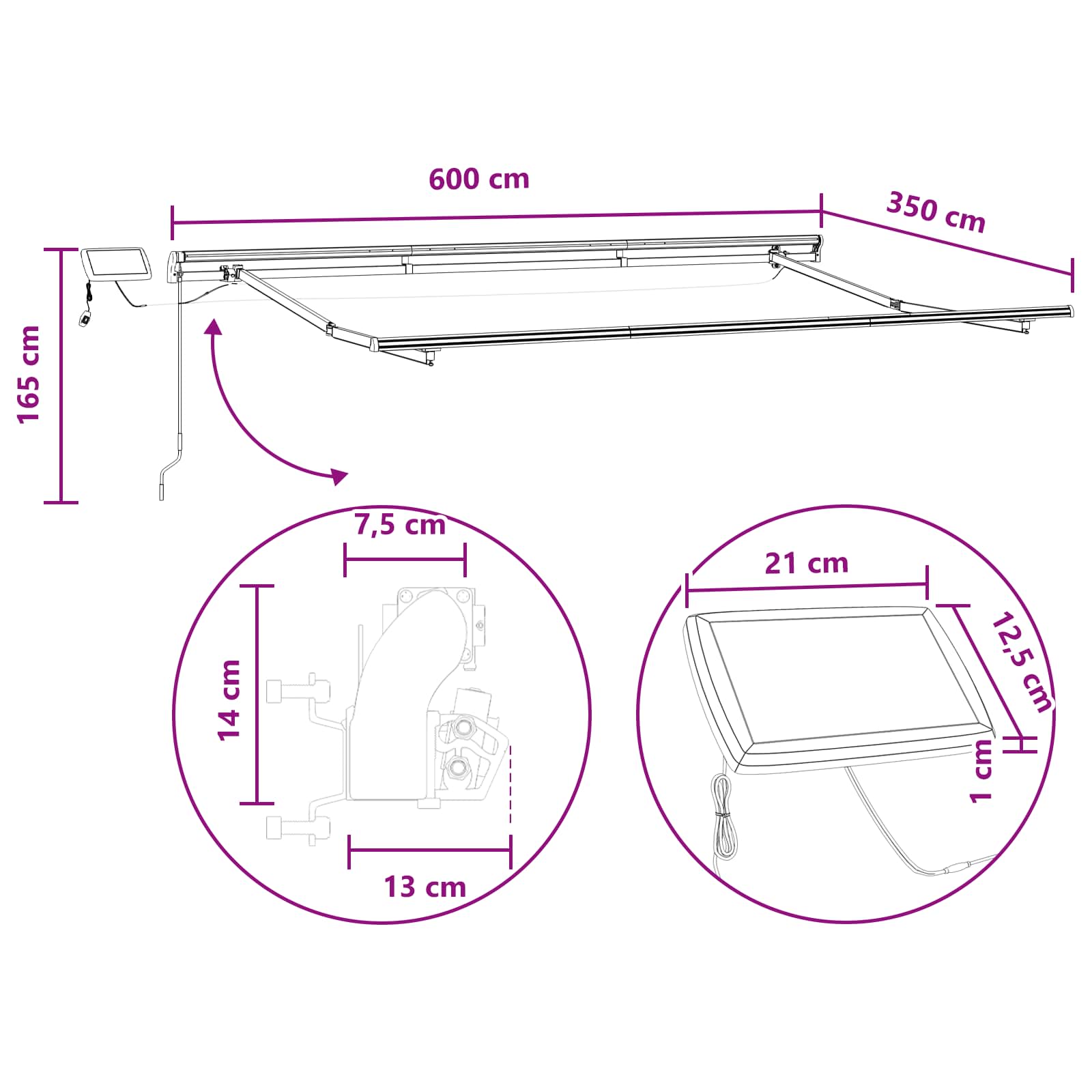 Povlačivi tende Svijetlo siva i bijela. 600 × 350 cm