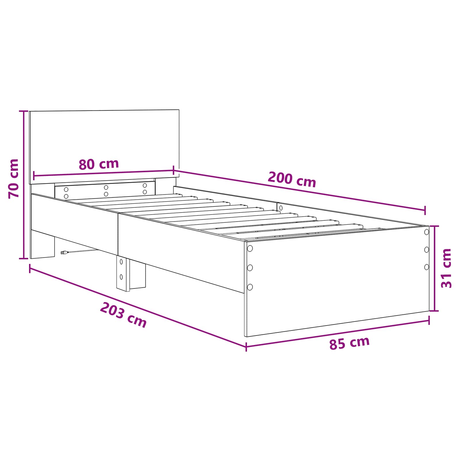 Krevetna konstrukcija s LED svjetlom Siva Sonoma 80 x 200 cm
