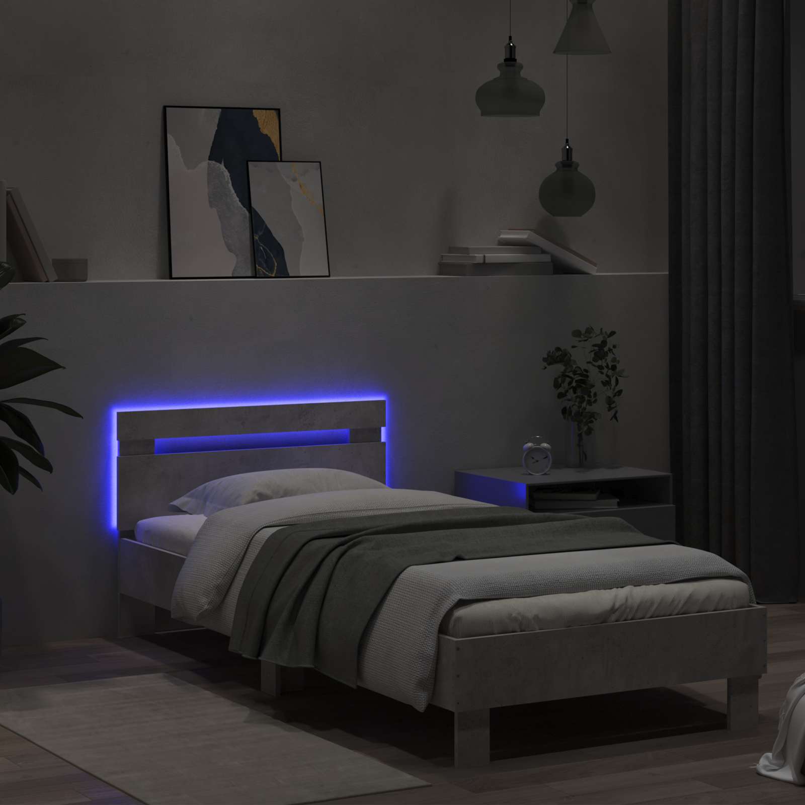 Krevetna konstrukcija s LED svjetlom Betonska siva 80 x 200 cm