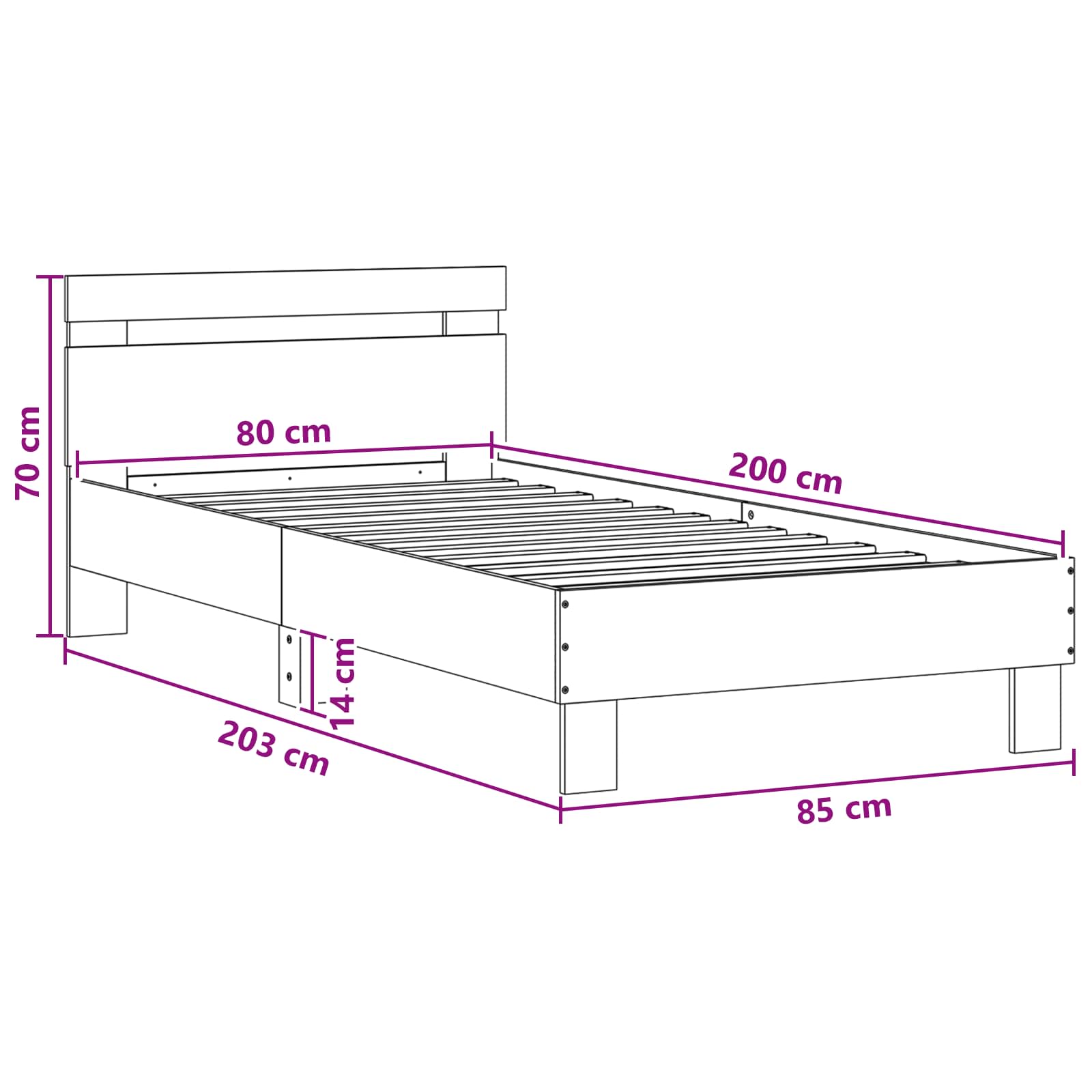 Krevetna konstrukcija s LED svjetlom Crni hrast 80 x 200 cm