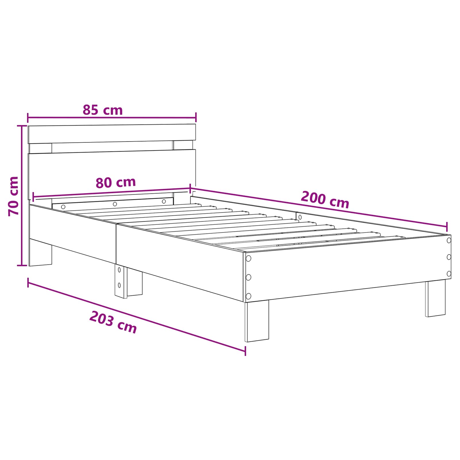 Okvir kreveta s uzglavljem Bijela 80 x 200 cm Konstruirano drvo