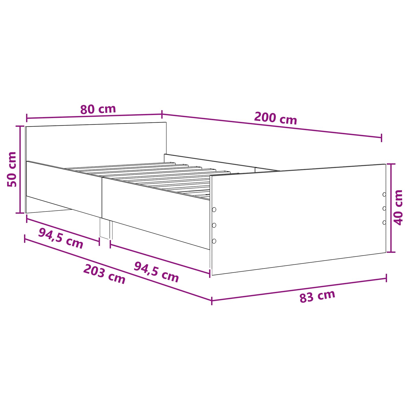 Okvir kreveta s uzglavljem Staro drvo 80 x 200 cm