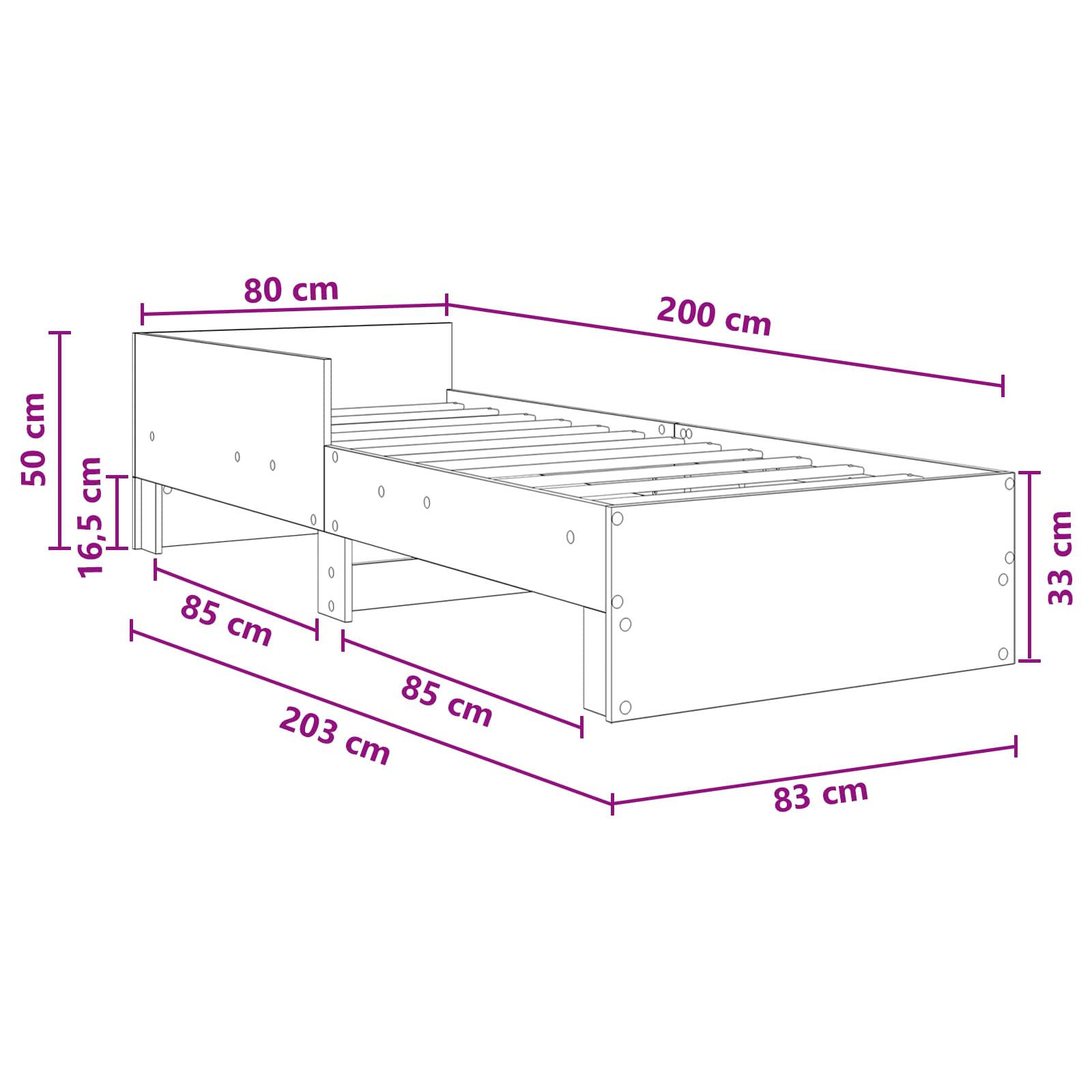 Okvir kreveta s uzglavljem Betonska siva 80 x 200 cm