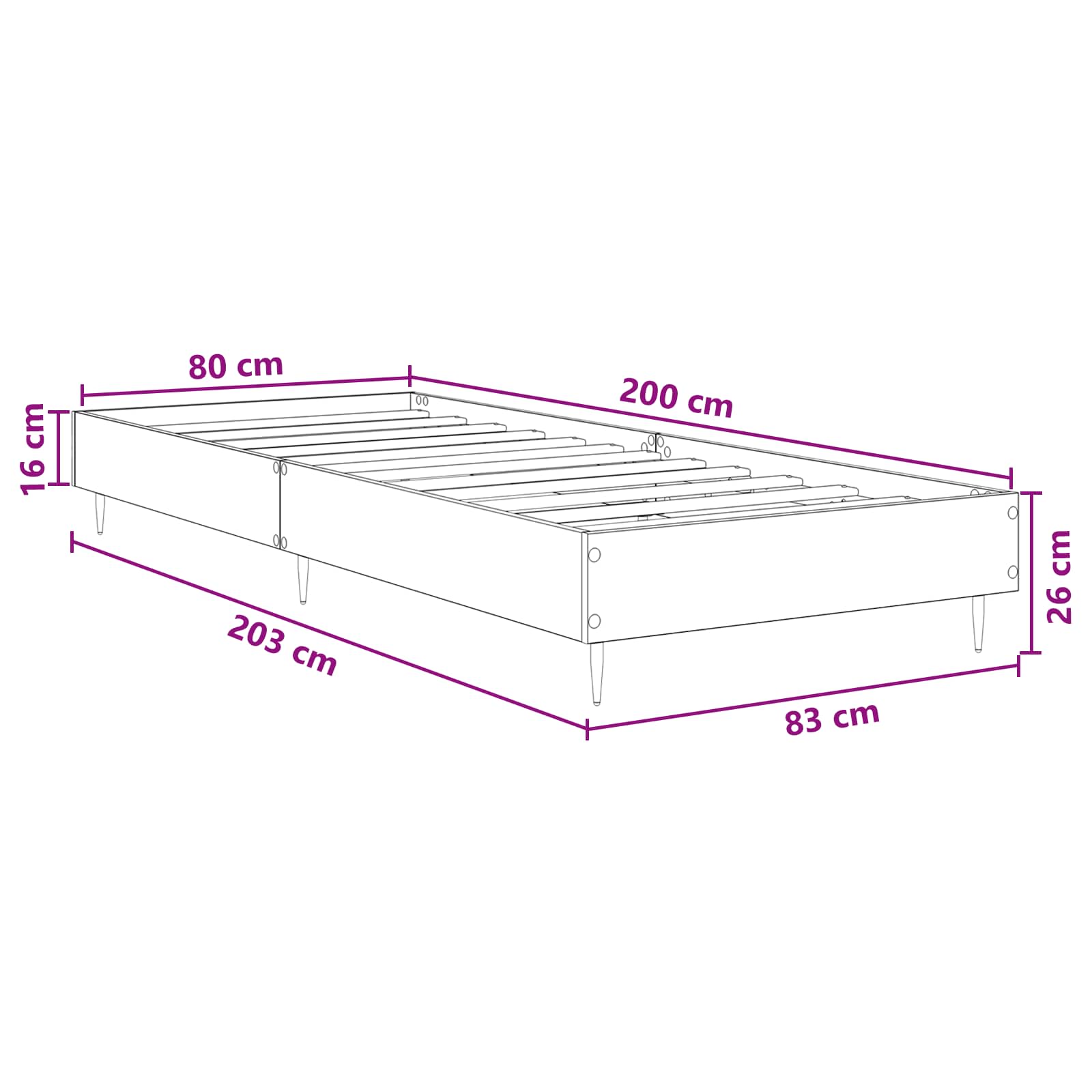 Krevetna konstrukcija Dimljeni hrast 80 x 200 cm