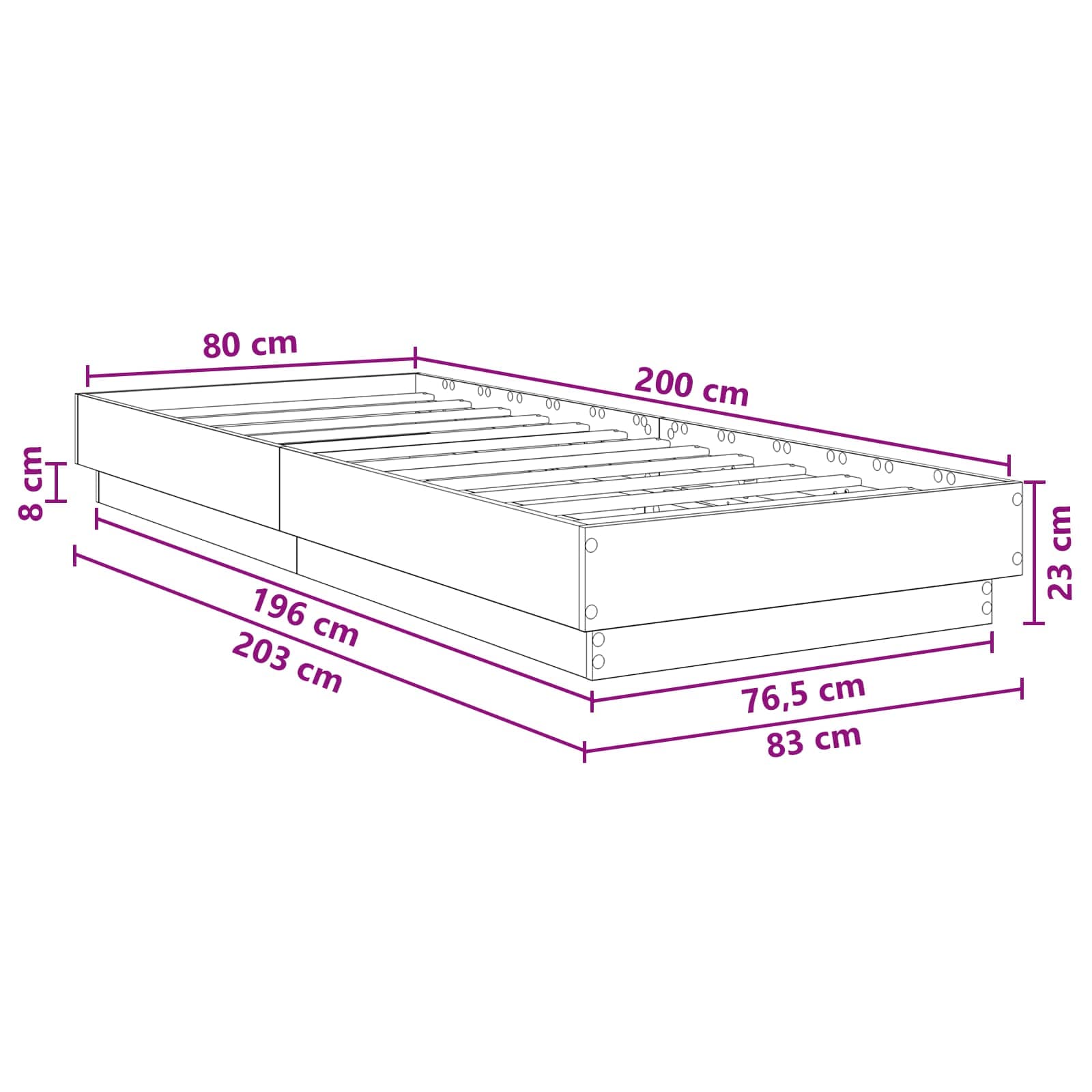Okvir kreveta za pod Bijela 80 x 200 cm Konstruirano drvo