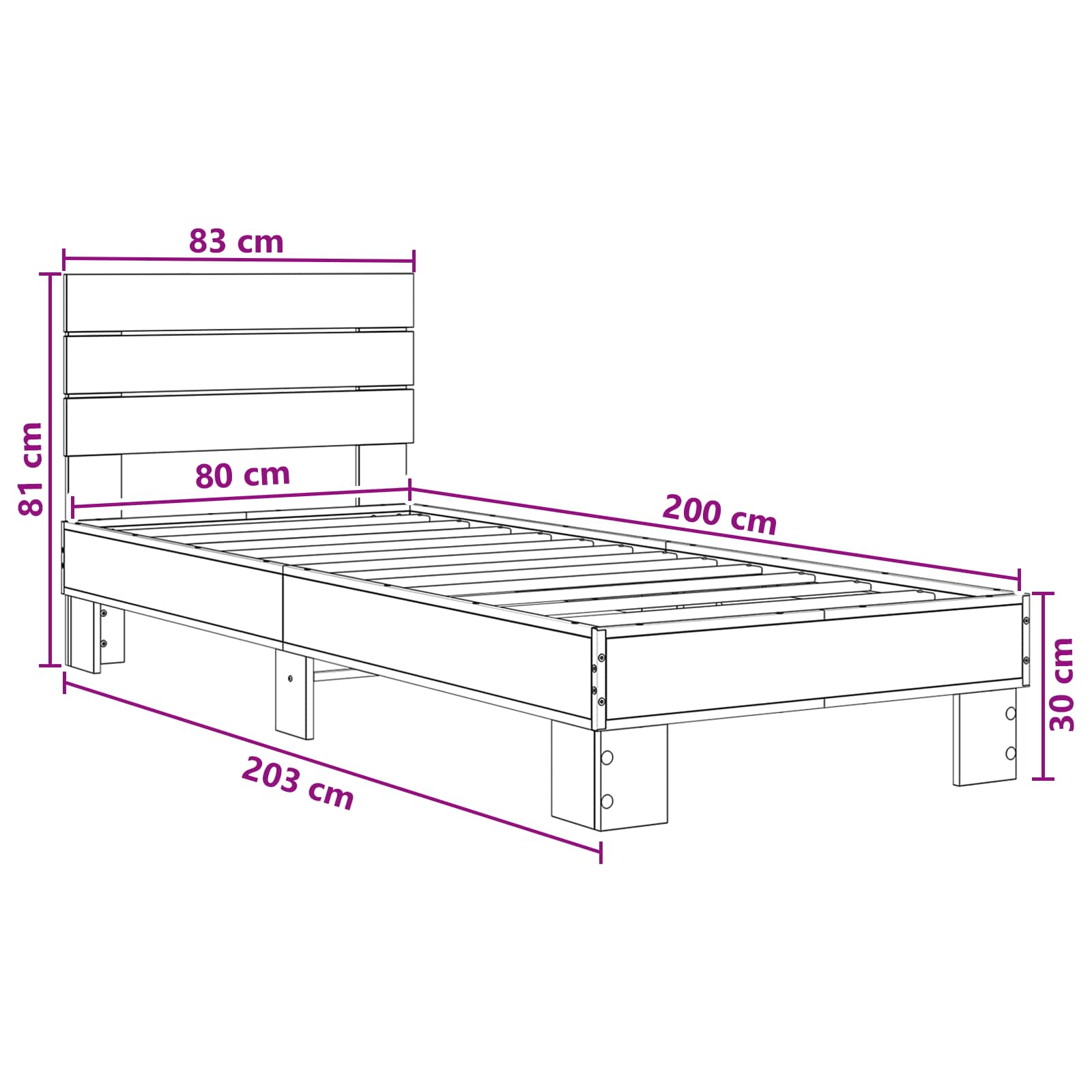 Okvir kreveta s uzglavljem Siva Sonoma 80 x 200 cm