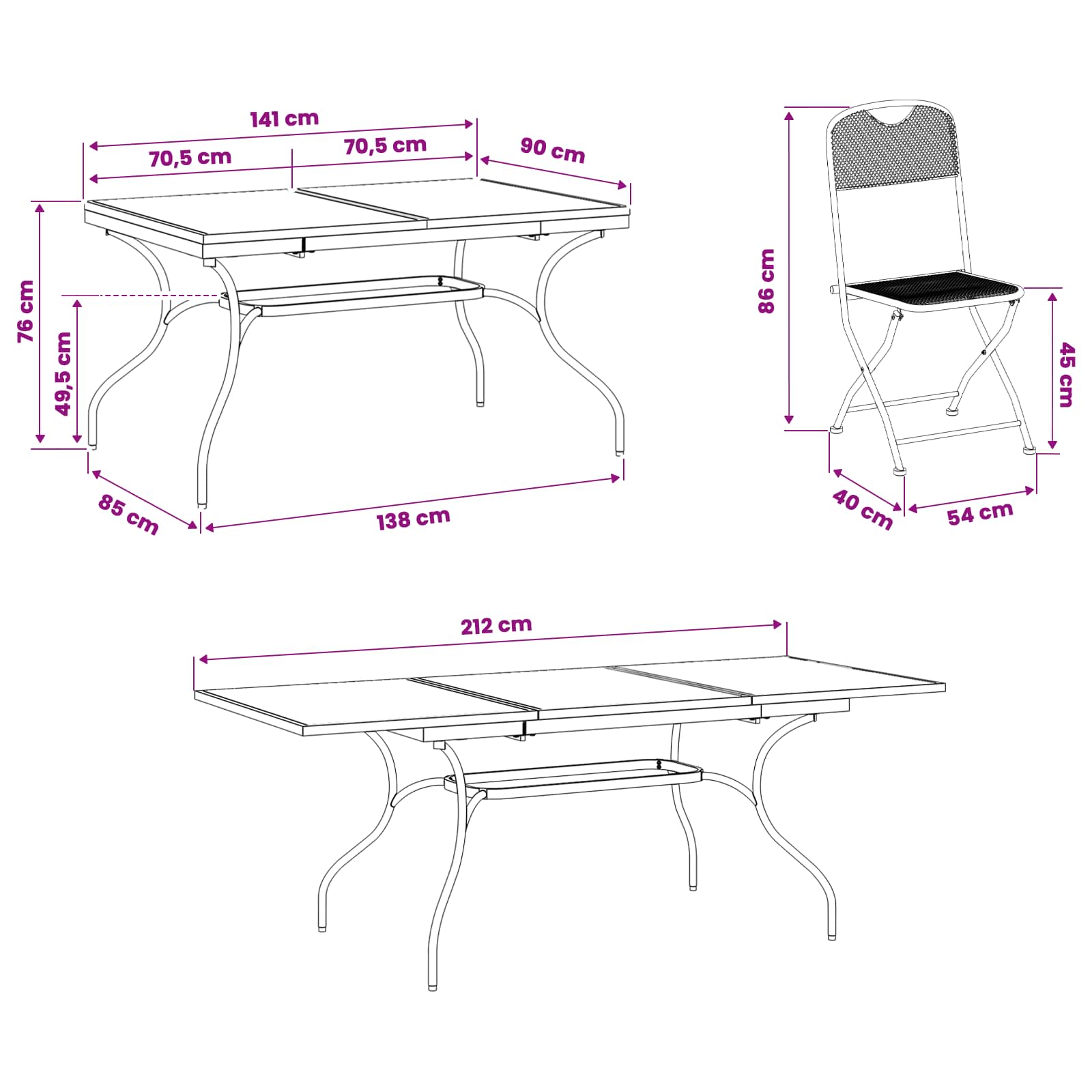 Vrtni set za objed 9 pcs Antracit 212 x 90 x 76 cm