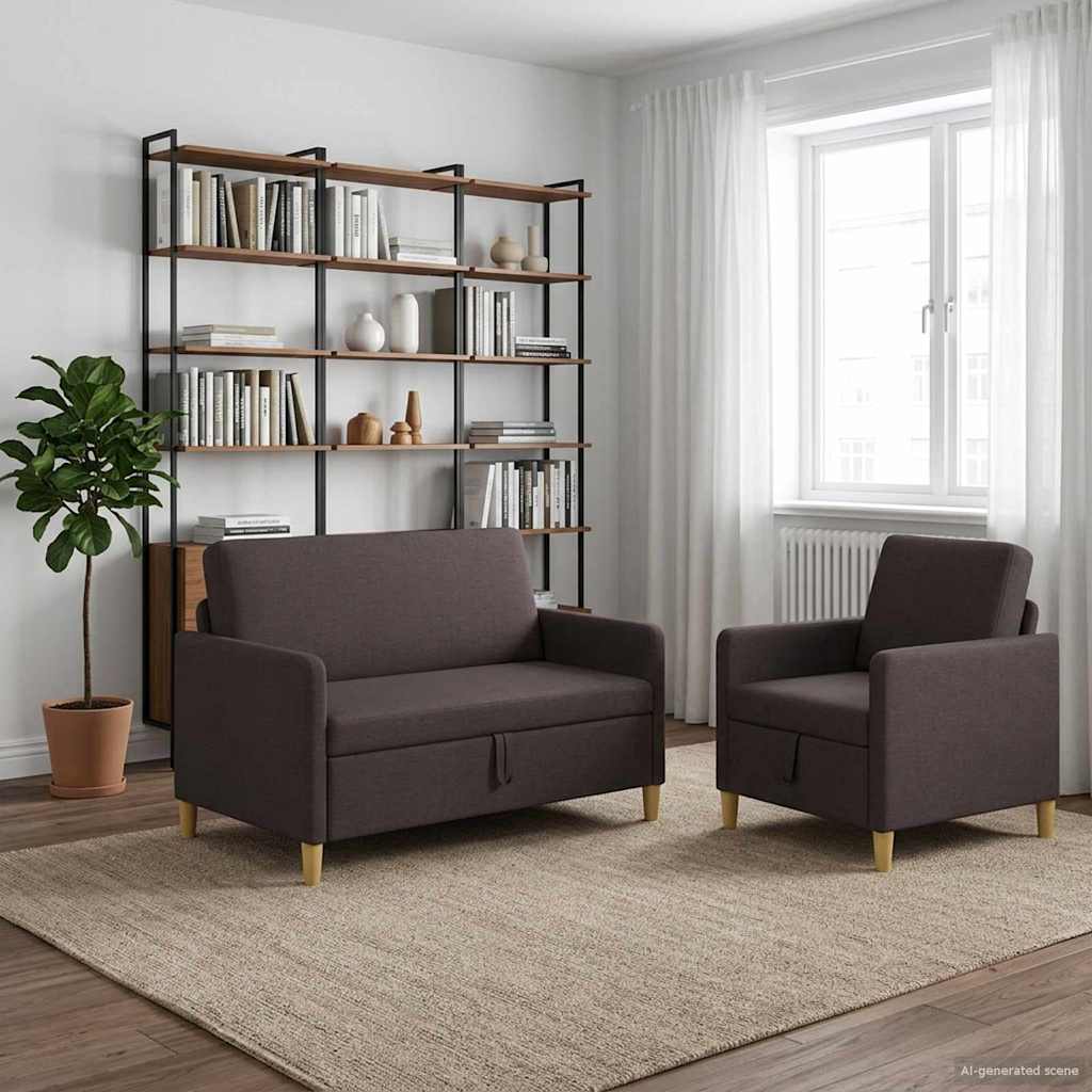 Set sofe s pohranom 2 pcs Tamno smeđa Poliester
