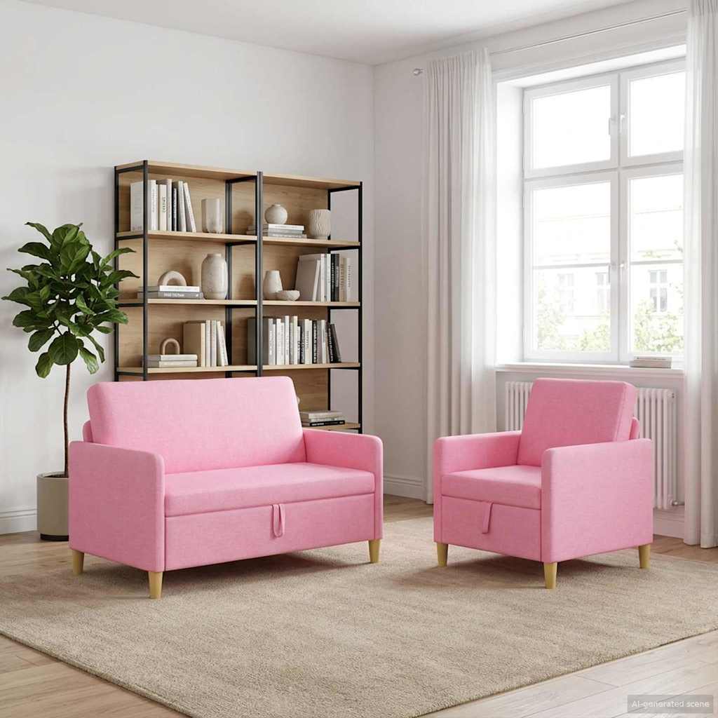 Set sofe s pohranom 2 pcs Ružičasta Poliester