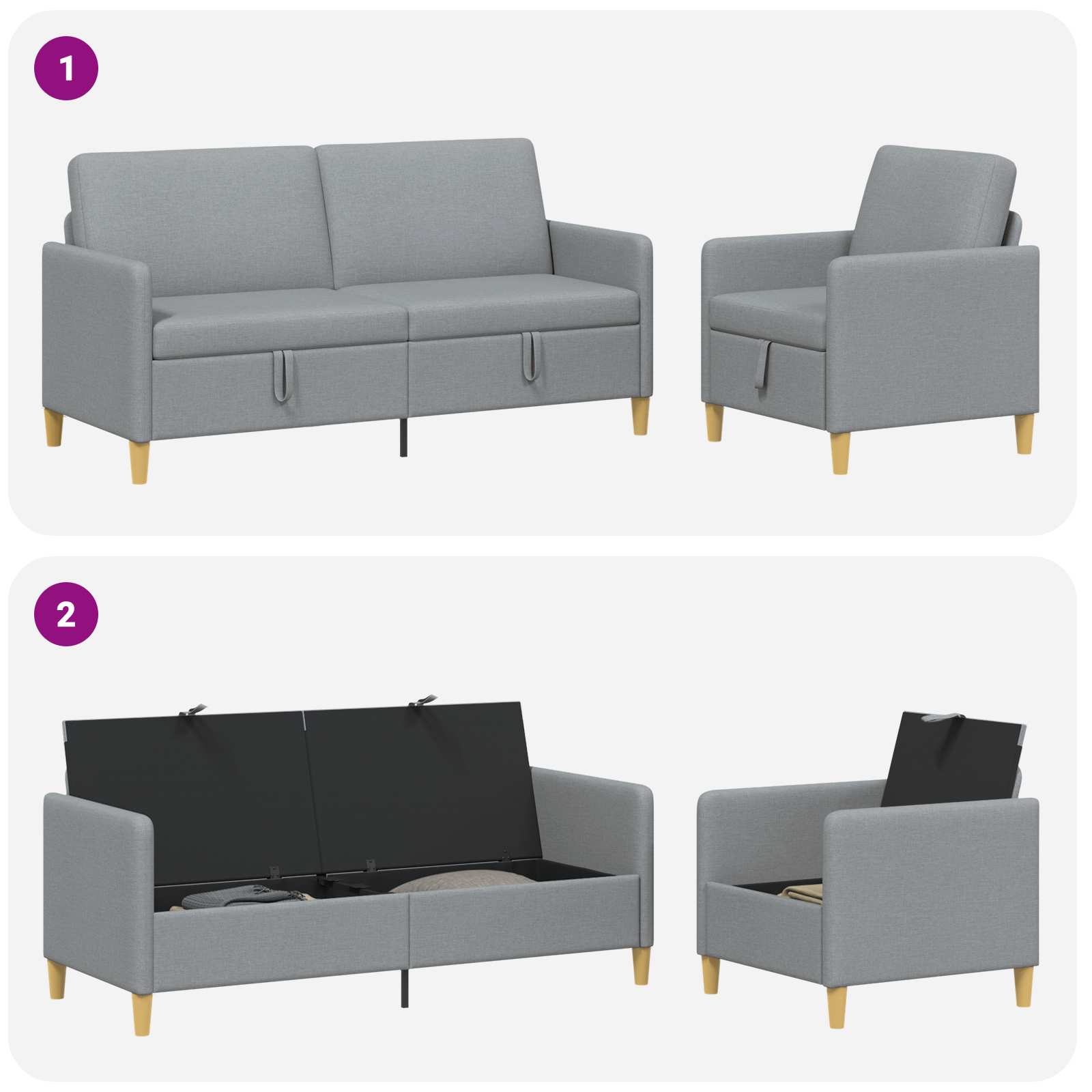 Set sofe s pohranom 2 pcs Svjetlosiva Poliester