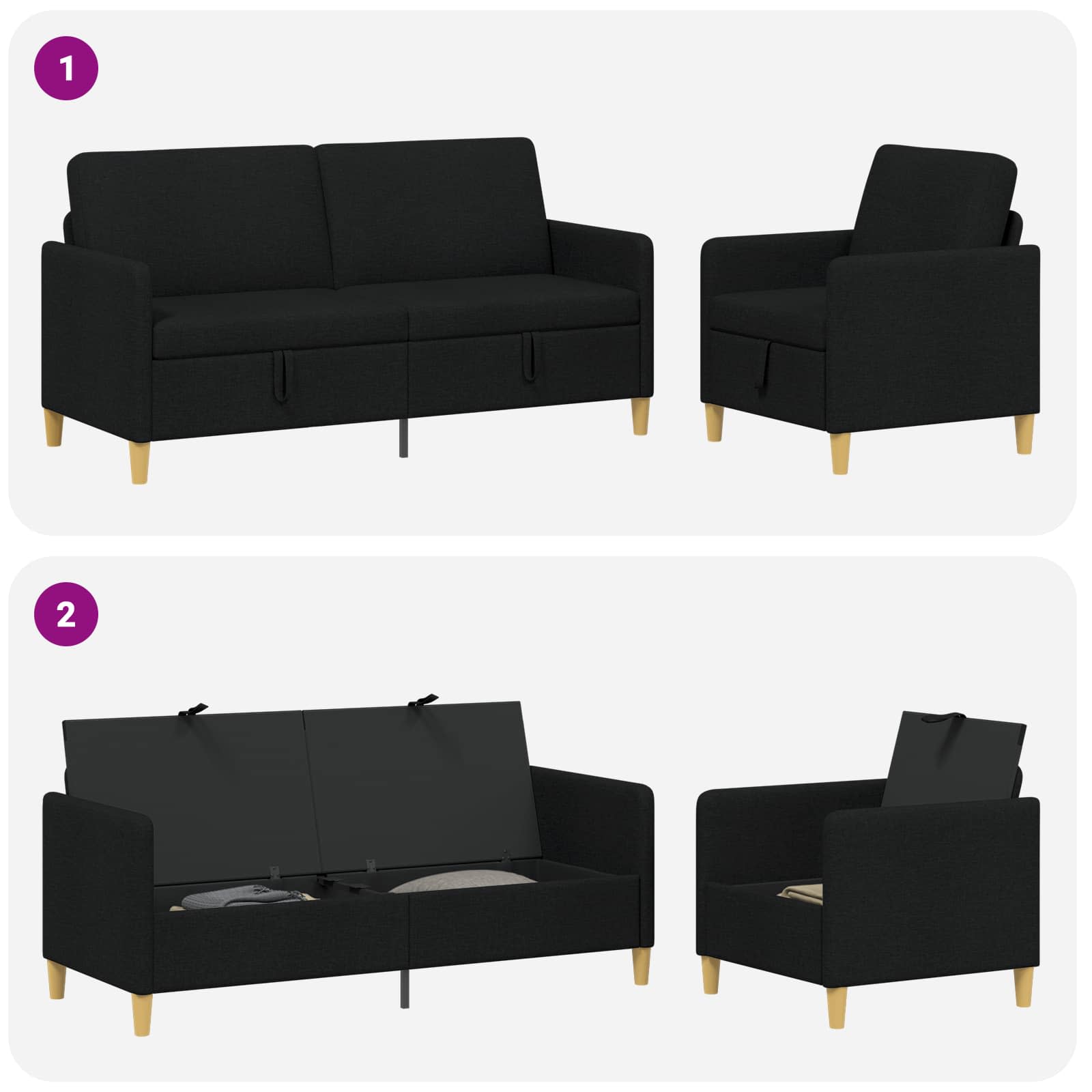 Set sofe s pohranom 2 pcs Crna Poliester