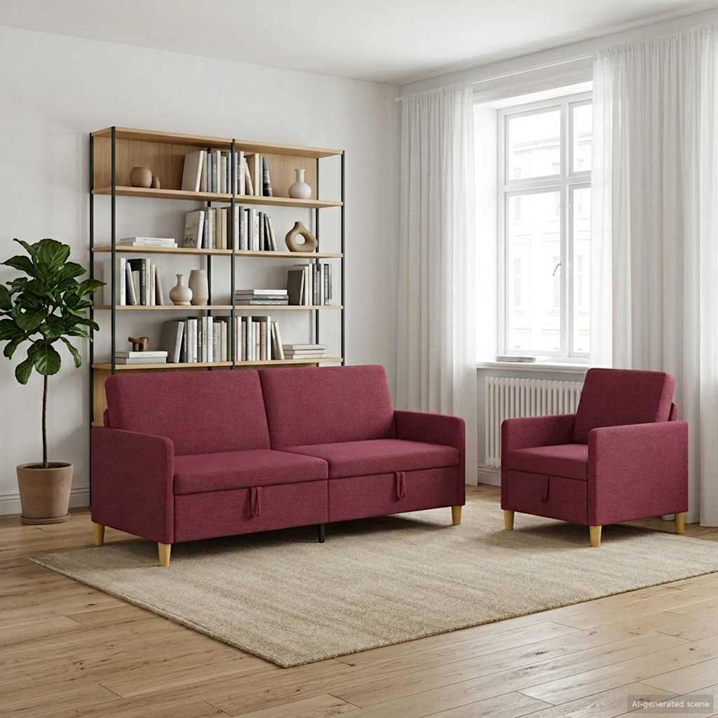 Set sofe s pohranom 2 pcs Vinska crvena Poliester