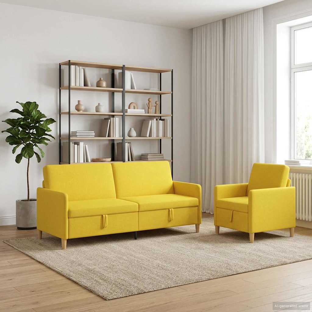 Set sofe s pohranom 2 pcs Svijetlo žuta Poliester