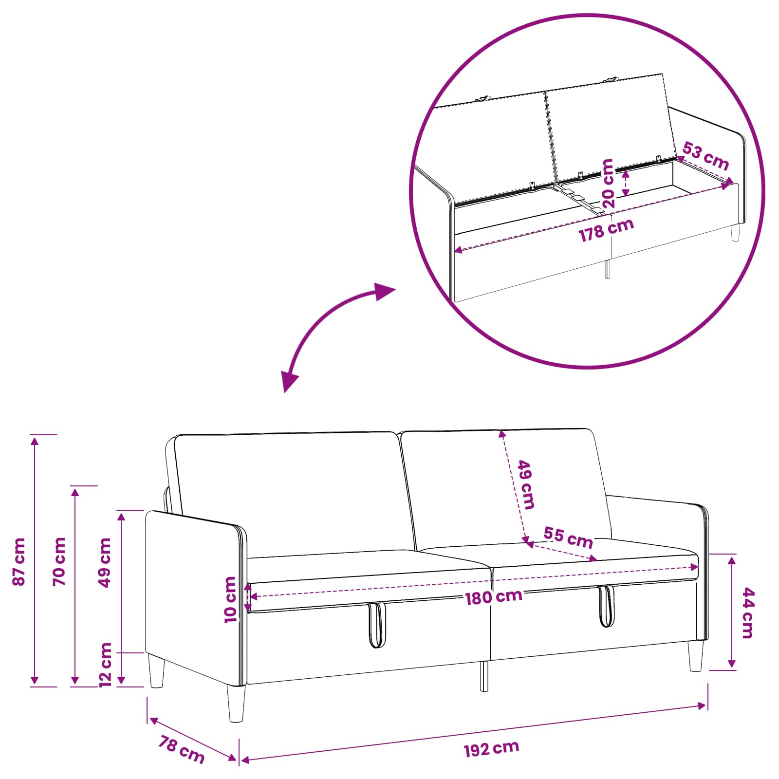Set sofe s pohranom 2 pcs Svijetlo žuta Poliester