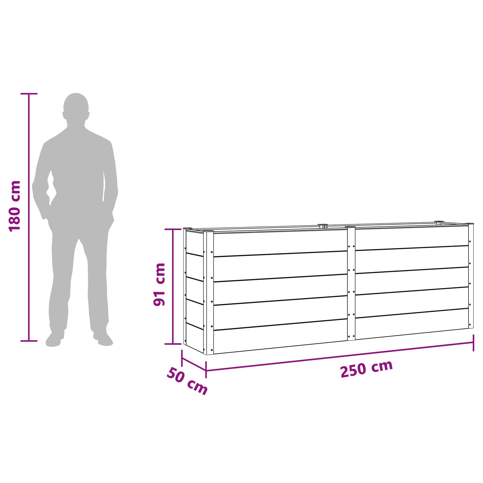Povišena vrtna gredica Crna 250 x 50 x 91 cm