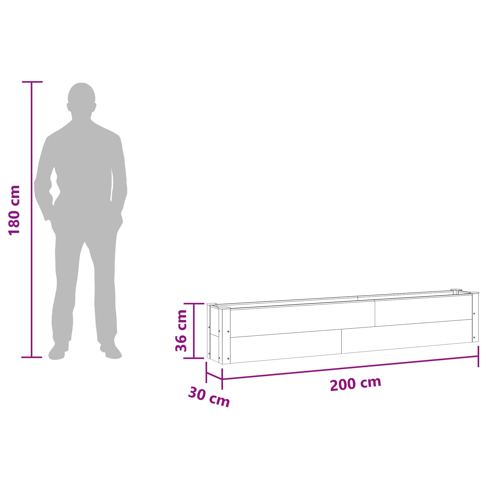 Povišena vrtna gredica Smeđa 200 x 30 x 36 cm