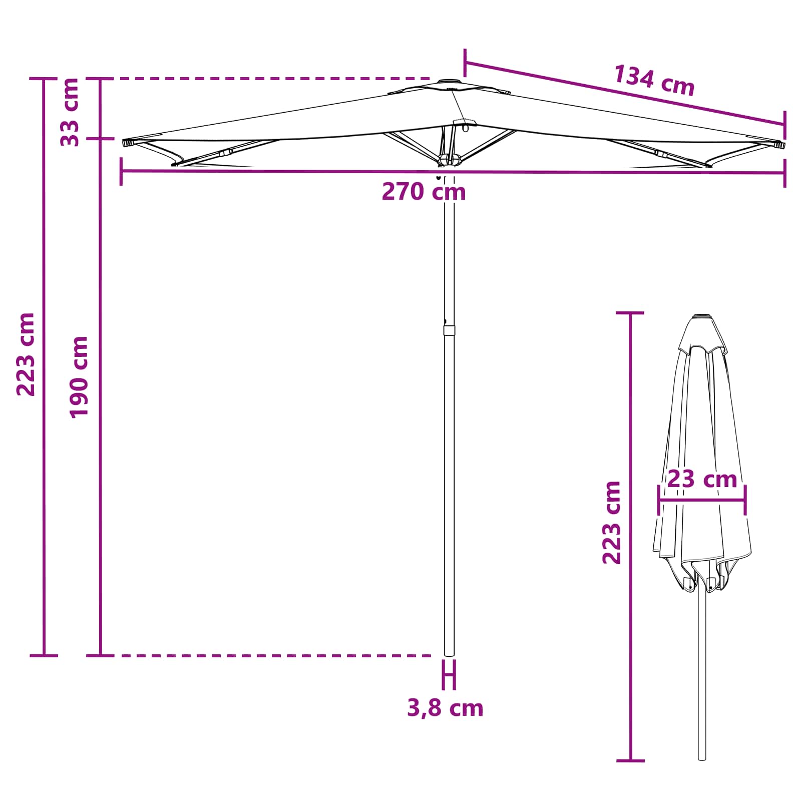 Vrtni suncobran 270 x 270 cm Poliester Pravokutni Crna